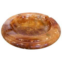 1980s Orange Onyx Ashtray by Rolex, with Rolex Crown in Brass
