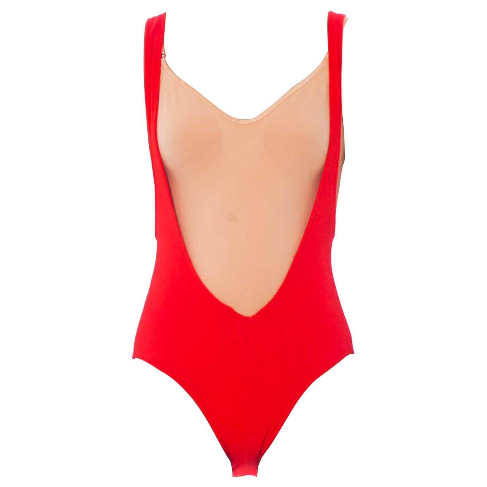 1980S Orange Terry Cloth Deep V Swimsuit Bodysuit For Sale at 1stDibs