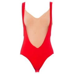 1980S Orange Terry Cloth Deep V Swimsuit Bodysuit