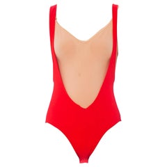 Used 1980S Orange Terry Cloth Deep V Swimsuit Bodysuit