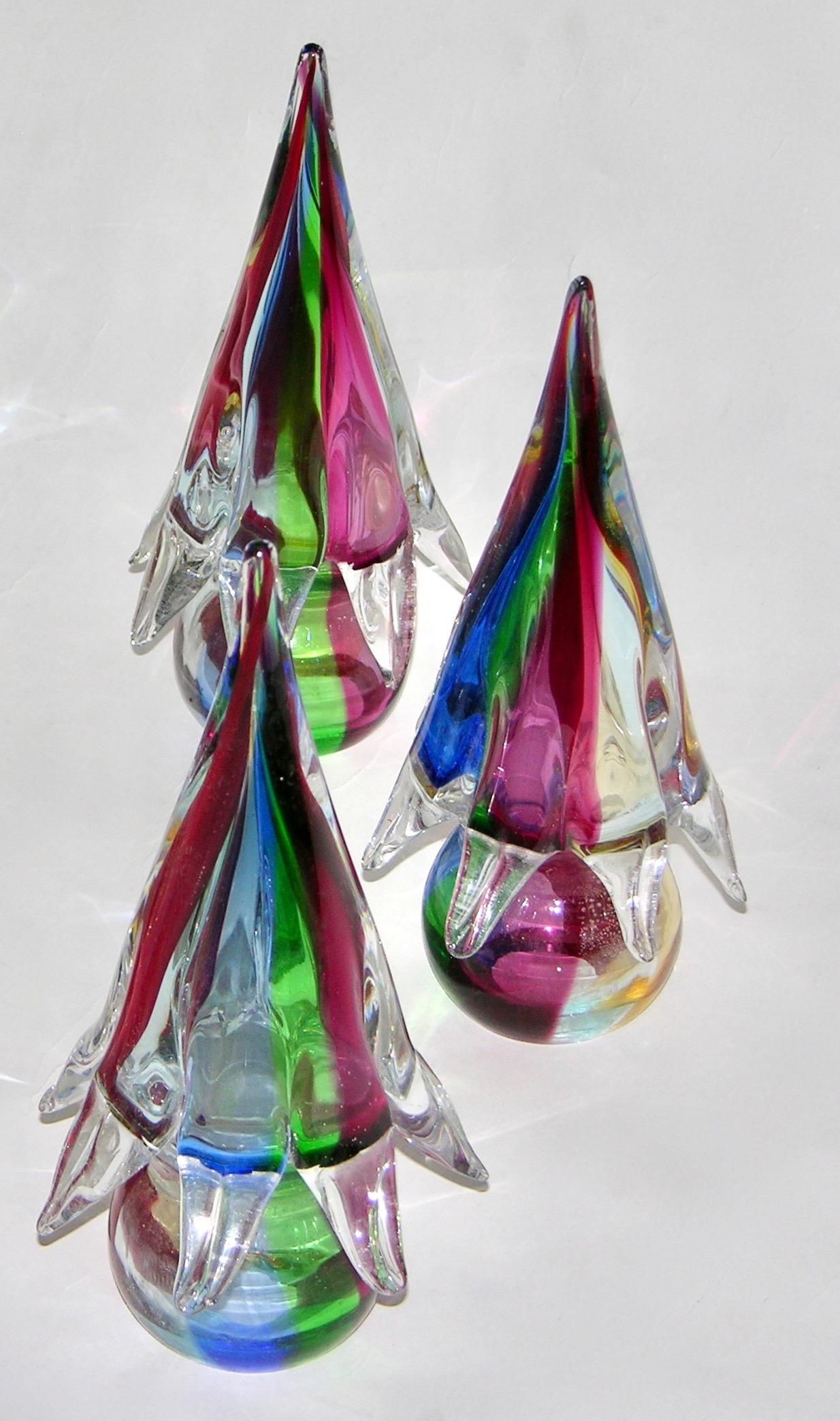 Organic Modern 1980s Organic Italian Vintage Colorful Blown Murano Glass Tree Sculpture