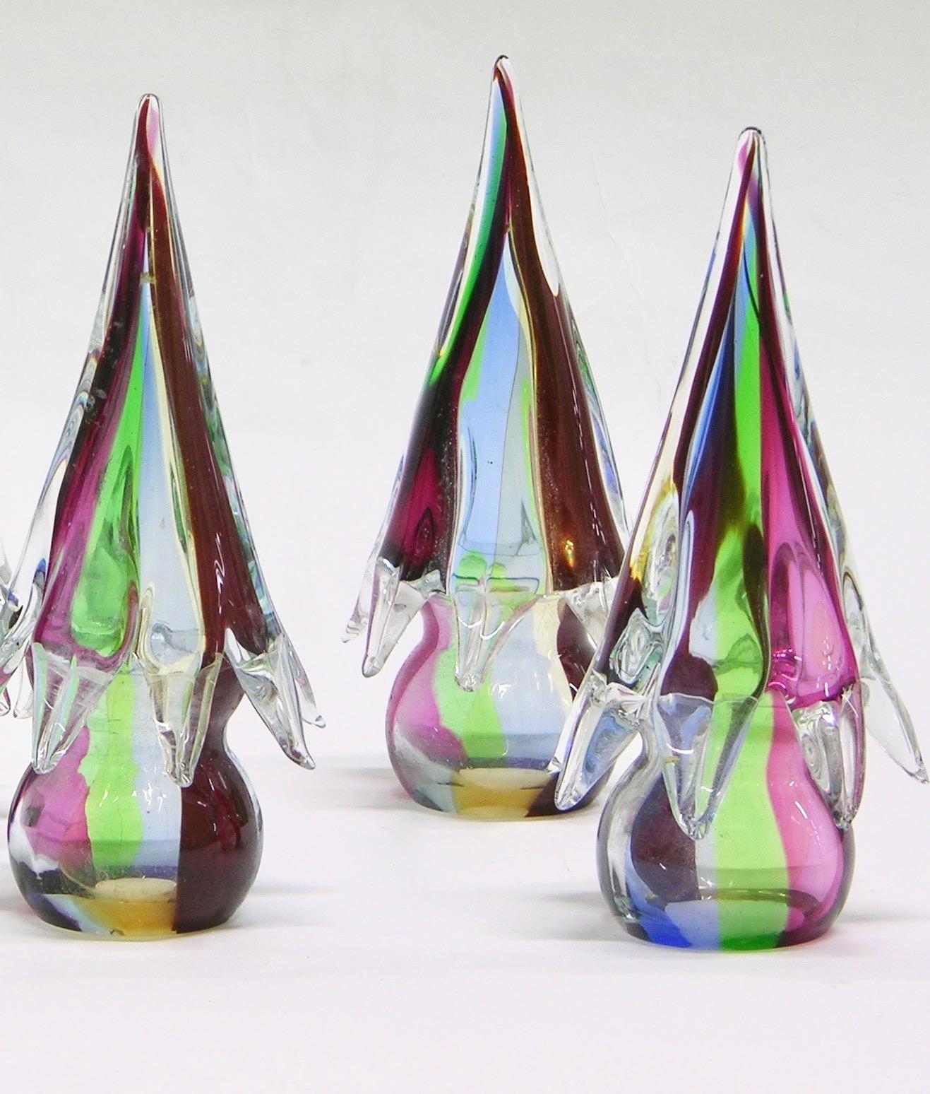 Hand-Crafted 1980s Organic Italian Vintage Colorful Blown Murano Glass Tree Sculpture