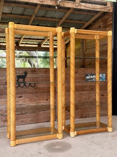 1980's Organic Modern Restored Twisted Rattan Etageres-Pair