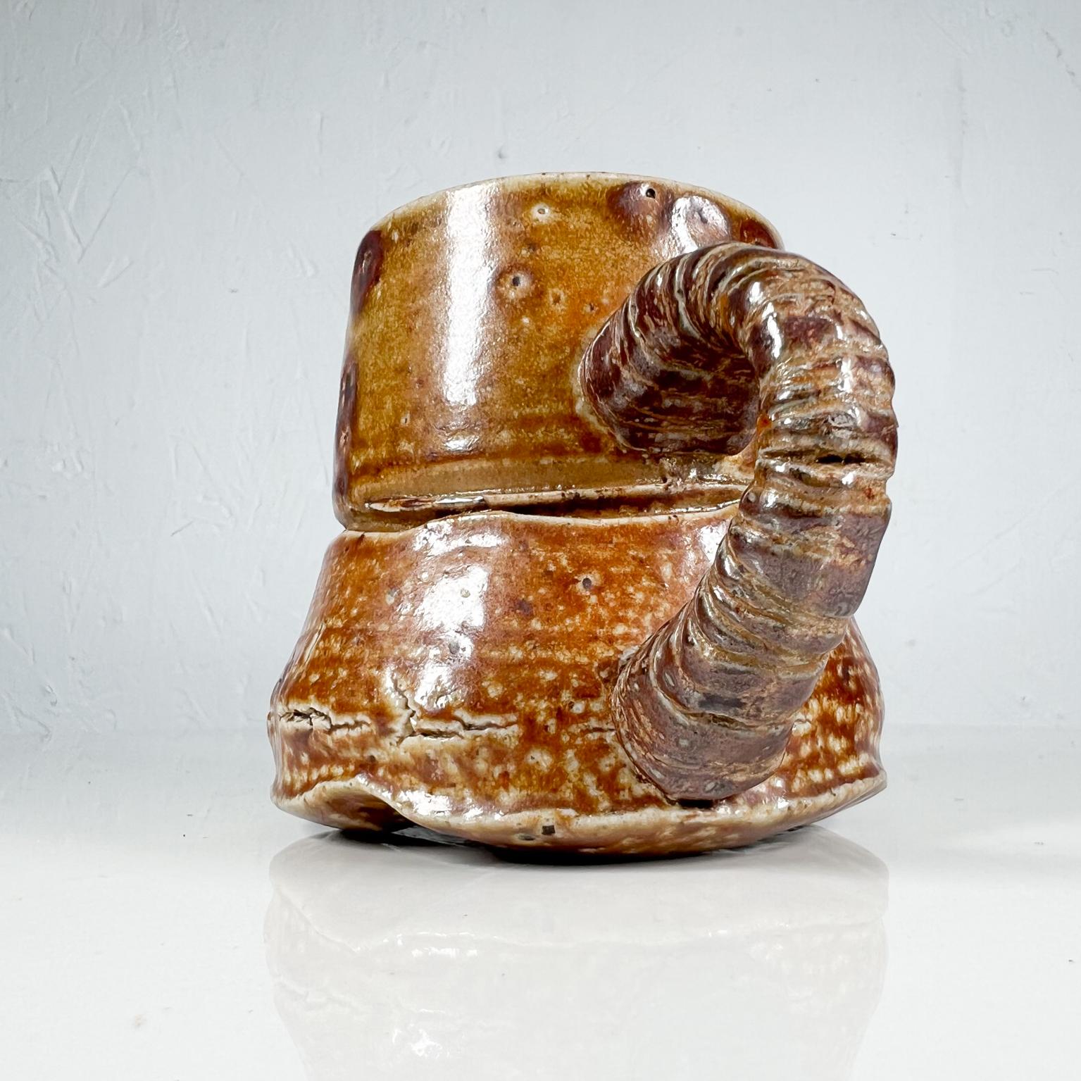 Late 20th Century 1980s Organic Modern Sculptural Light Brown Coffee Cup Mug Artisan Pottery For Sale