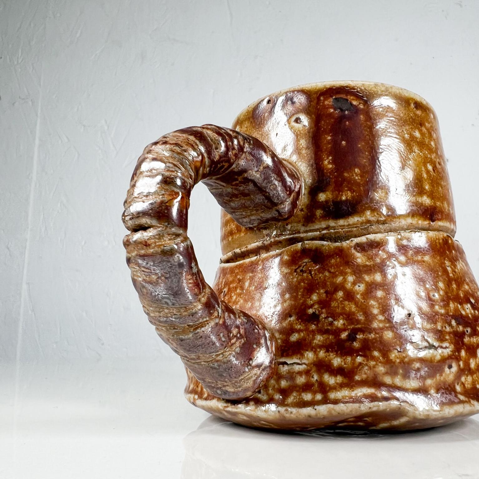 1980s Organic Modern Sculptural Light Brown Coffee Cup Mug Artisan Pottery For Sale 1