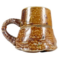 Vintage 1980s Organic Modern Sculptural Light Brown Coffee Cup Mug Artisan Pottery