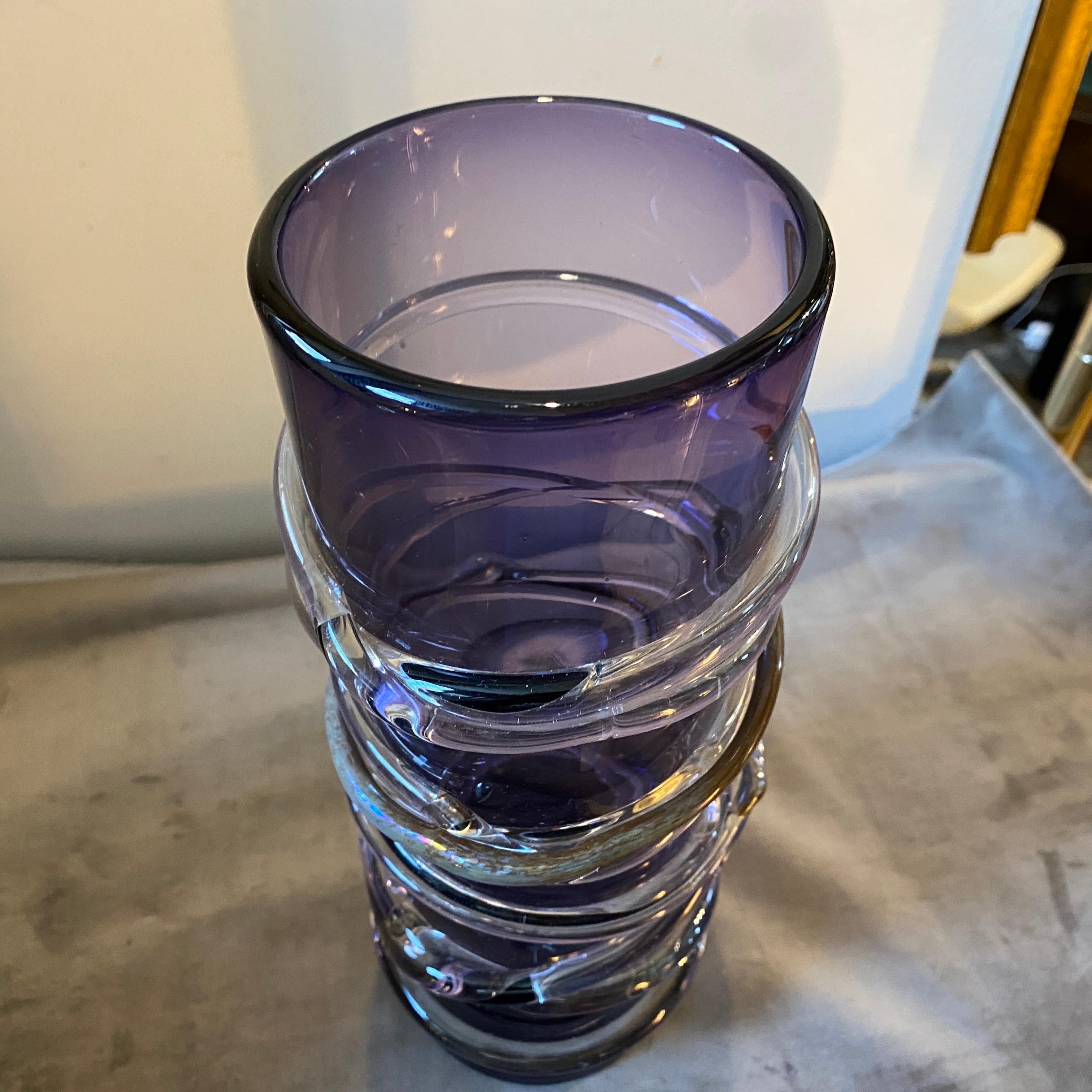 1980s Organic Modern Sergio Costantini Style Purple Murano Glass Cylinder Vase 5