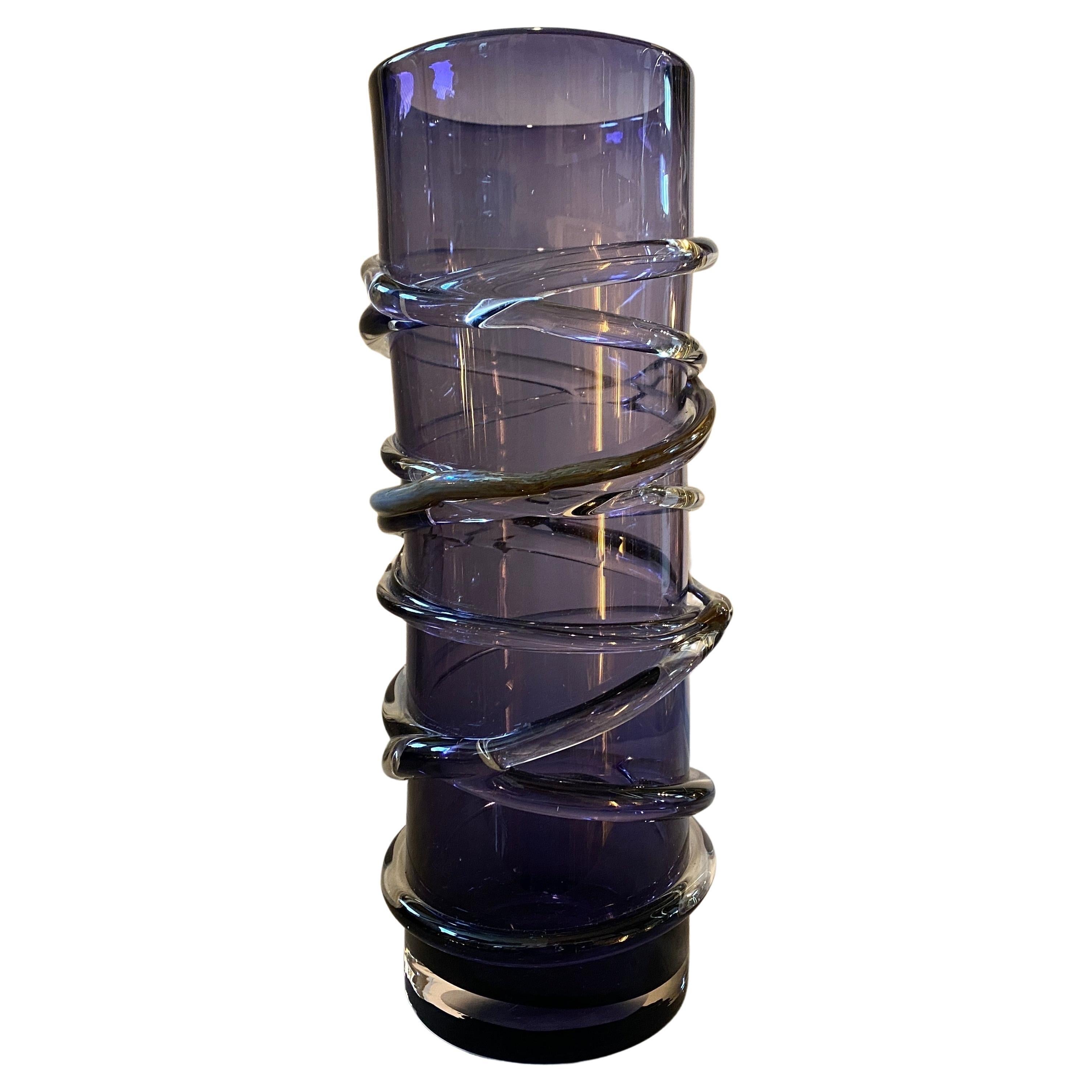 A modern heavy murano glass cylinder vase designed and manufactured in Venice in the Eighties, purple, brown and transparent murano glass it's in perfect conditions.
