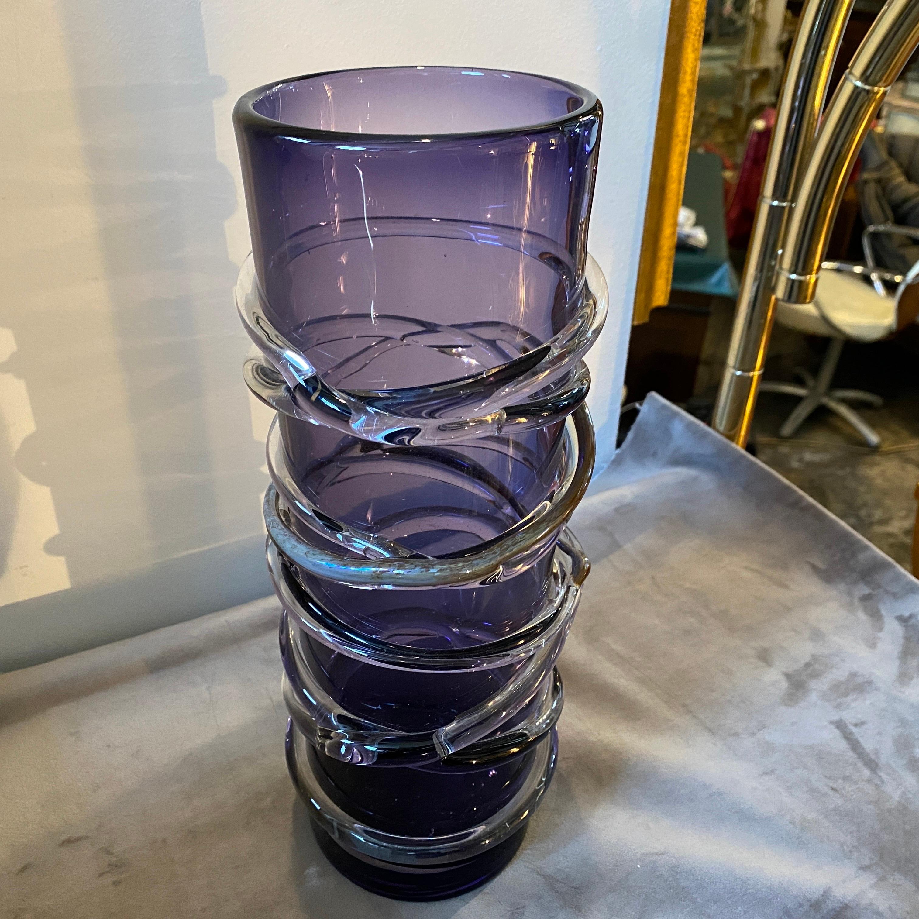 Hand-Crafted 1980s Organic Modern Sergio Costantini Style Purple Murano Glass Cylinder Vase