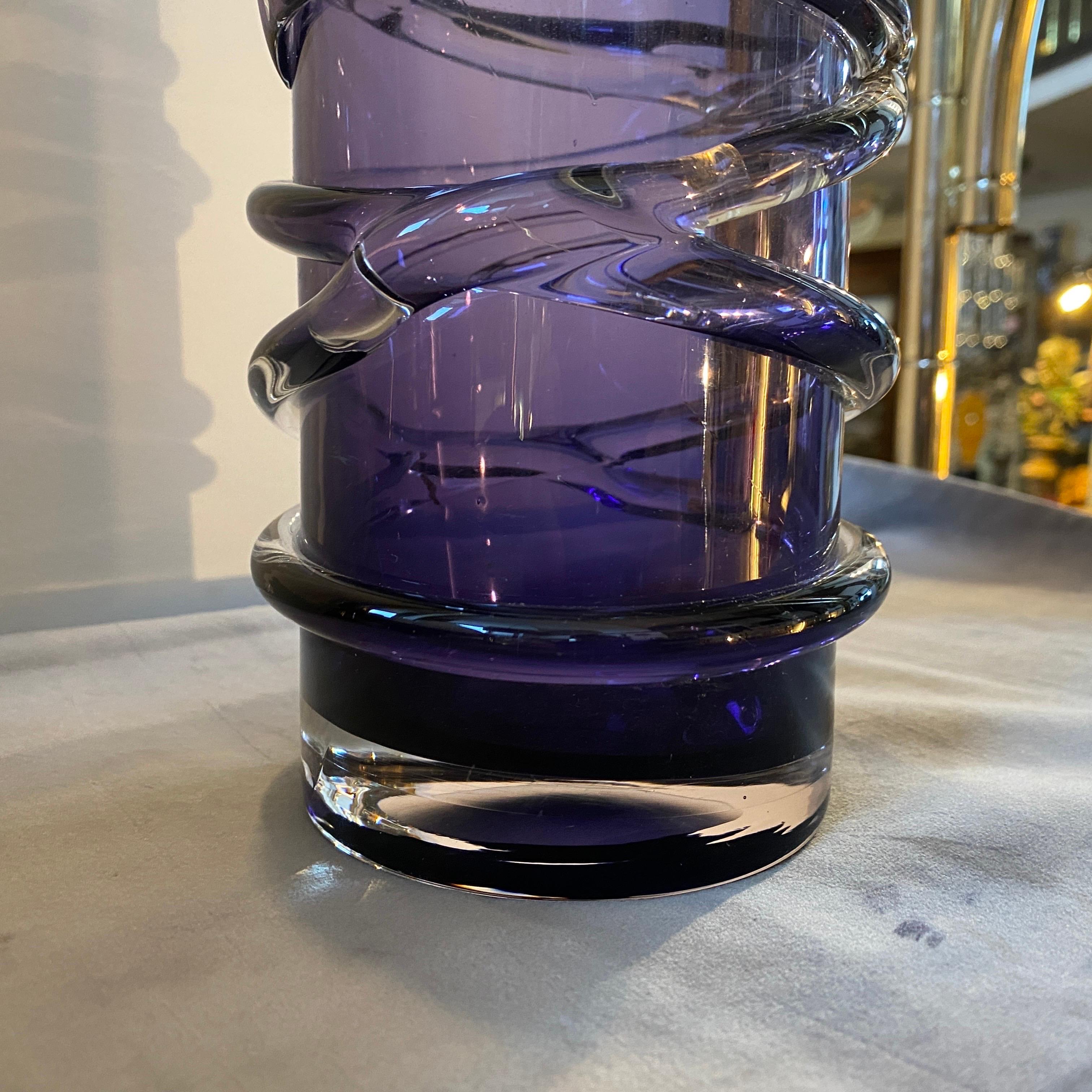 1980s Organic Modern Sergio Costantini Style Purple Murano Glass Cylinder Vase In Good Condition In Aci Castello, IT