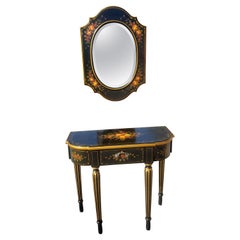 Table console et miroir d'appoint orientale de style Hitchcock des années 1980