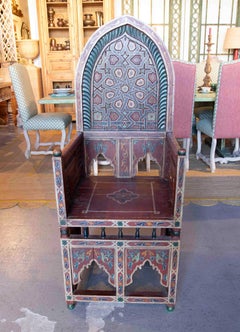 1980s Oriental Decorative Throne Chair Carved in Wood and Polychromed