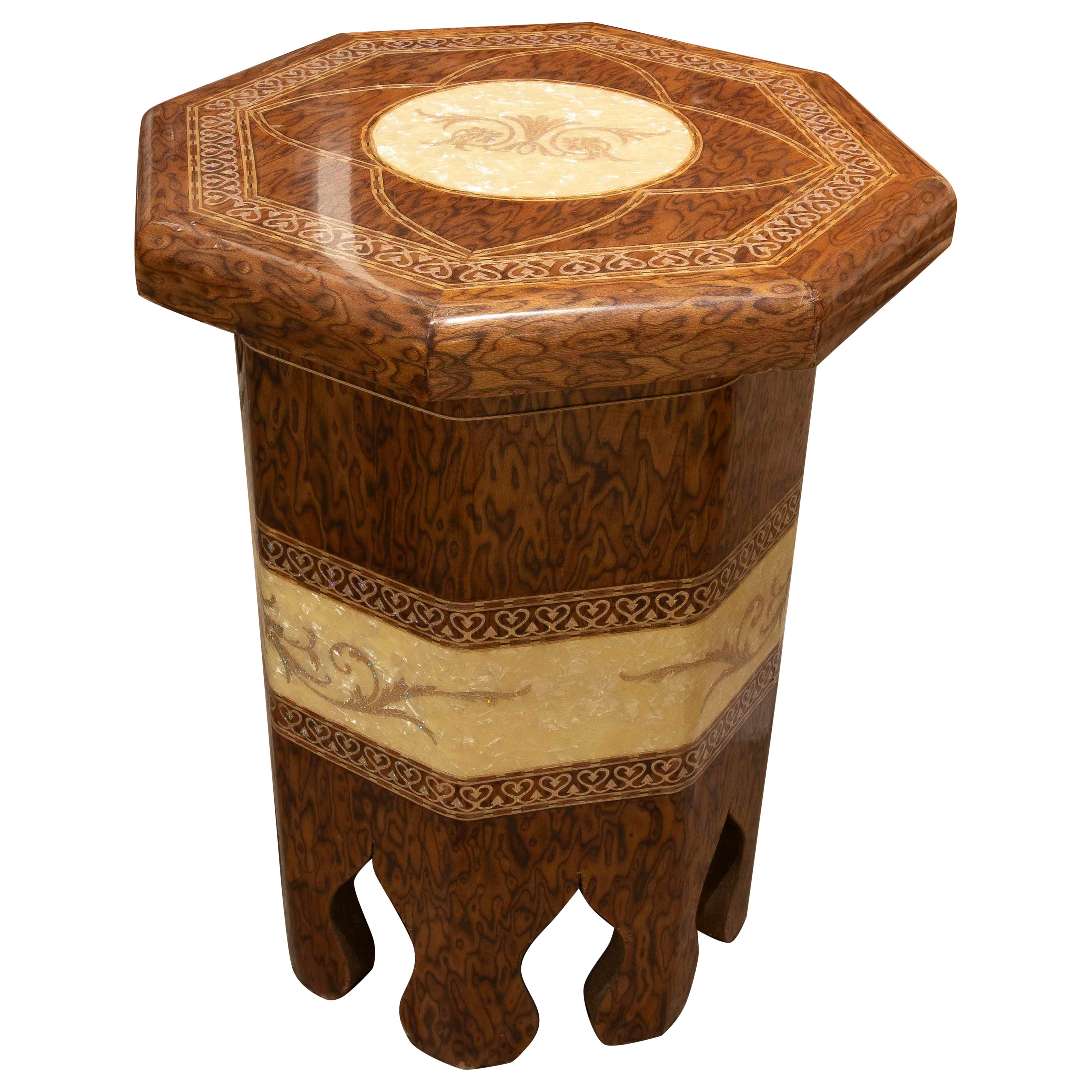 1980s  Oriental Style Octagonal Side Table in Wood and Resin For Sale