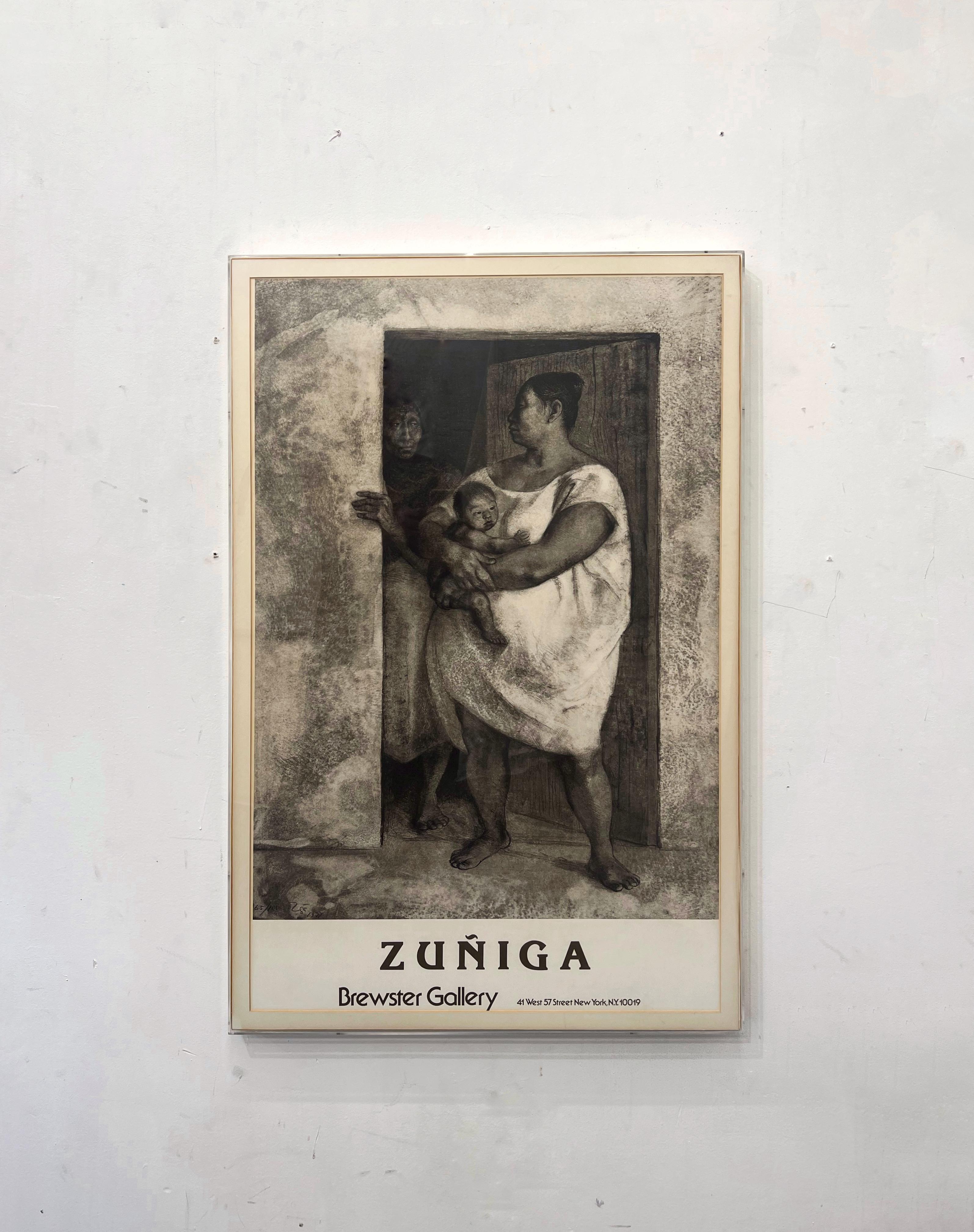1980s Original Framed Art Exposition Poster Francisco Zuniga at Brewster Gallery In Good Condition For Sale In Los Angeles, CA