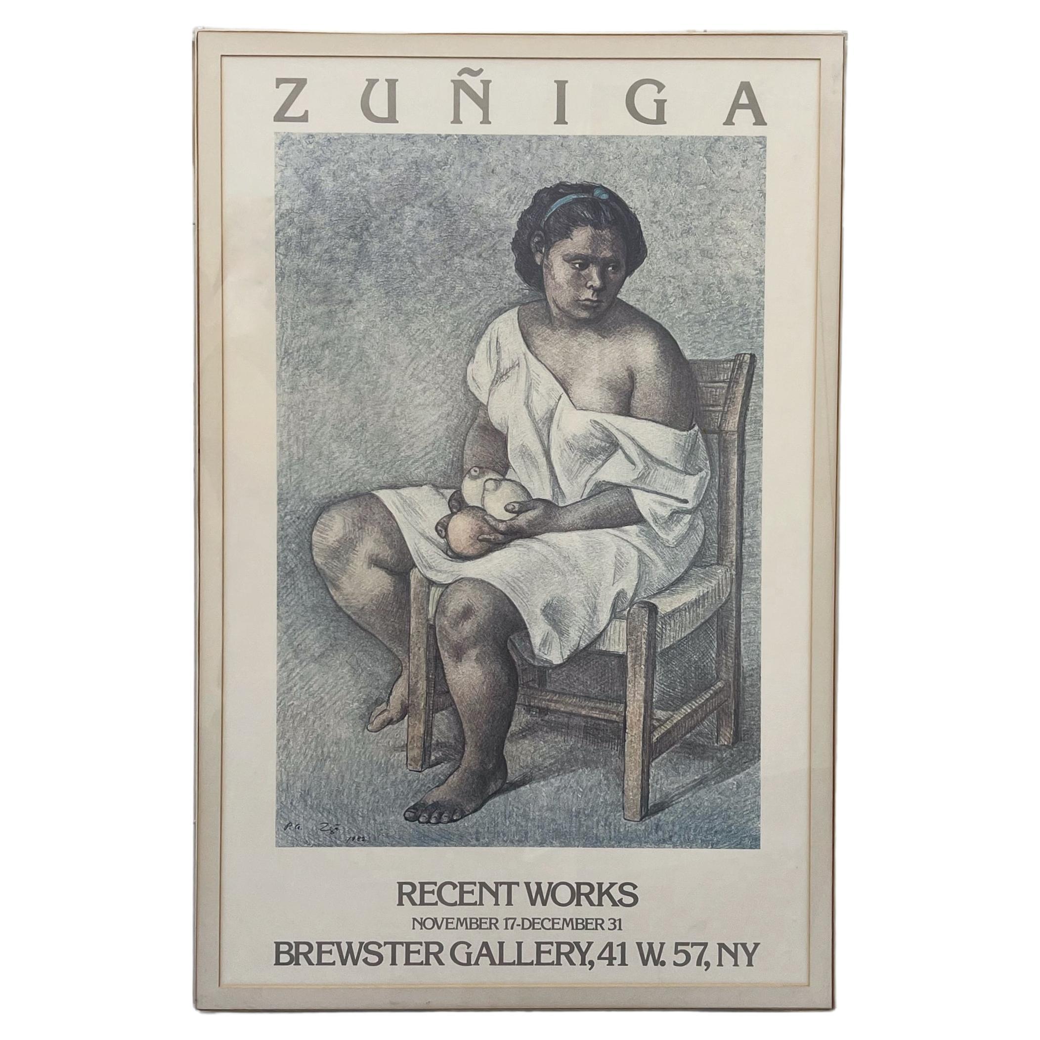 Affiche d'exposition originale encadrée Francisco Zuniga à la galerie Brewster des années 1980