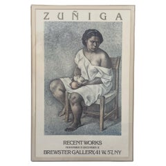 Affiche d'exposition originale encadrée Francisco Zuniga à la galerie Brewster des années 1980