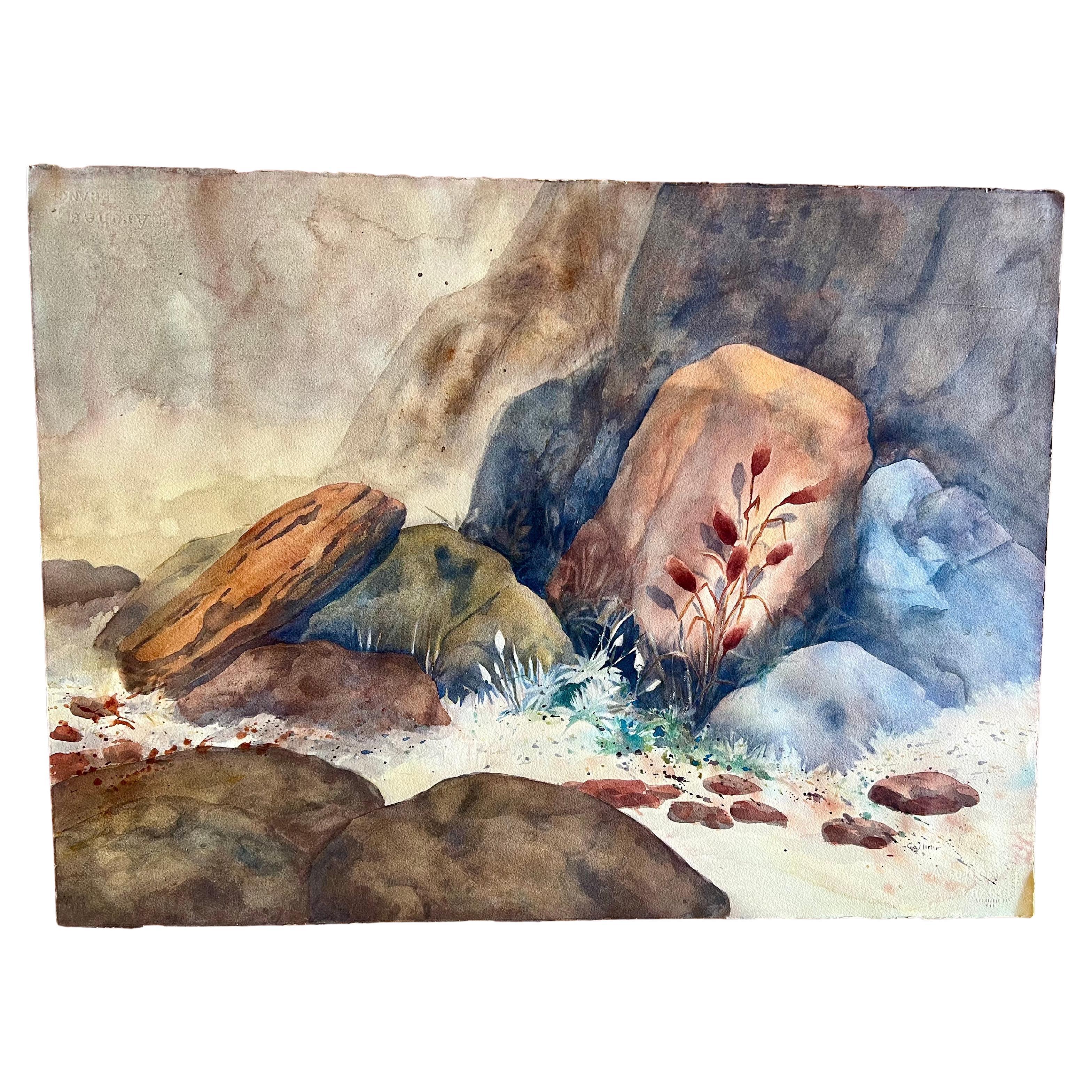 Aquarelle originale non encadrée de Collins circa 1980's jamais exposée bien exécutée sur papier Arches , belles couleurs dans ce paysage.
