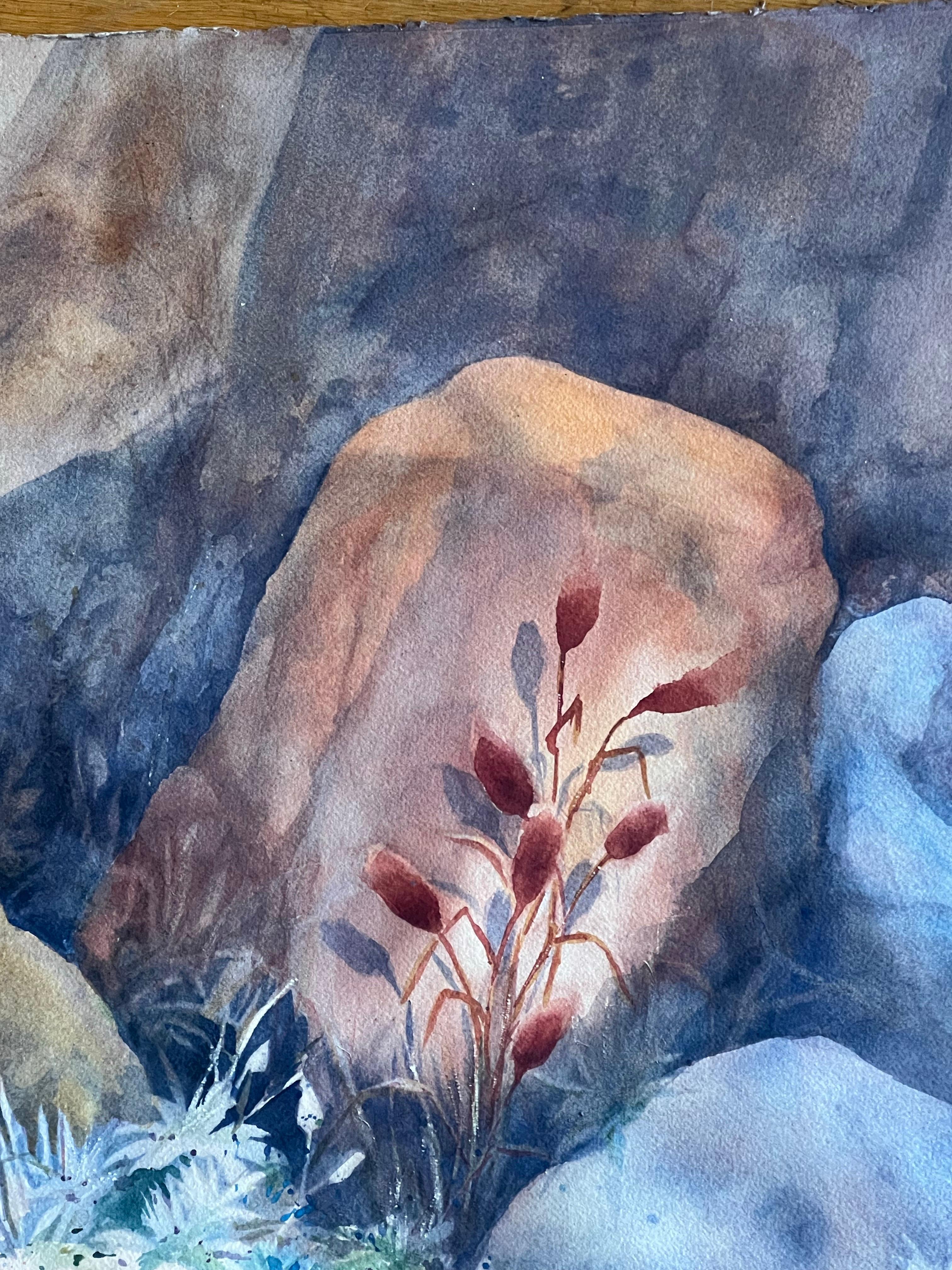 Américain Peinture originale des années 1980 à l'aquarelle non encadrée par Collins sur papier Arches en vente