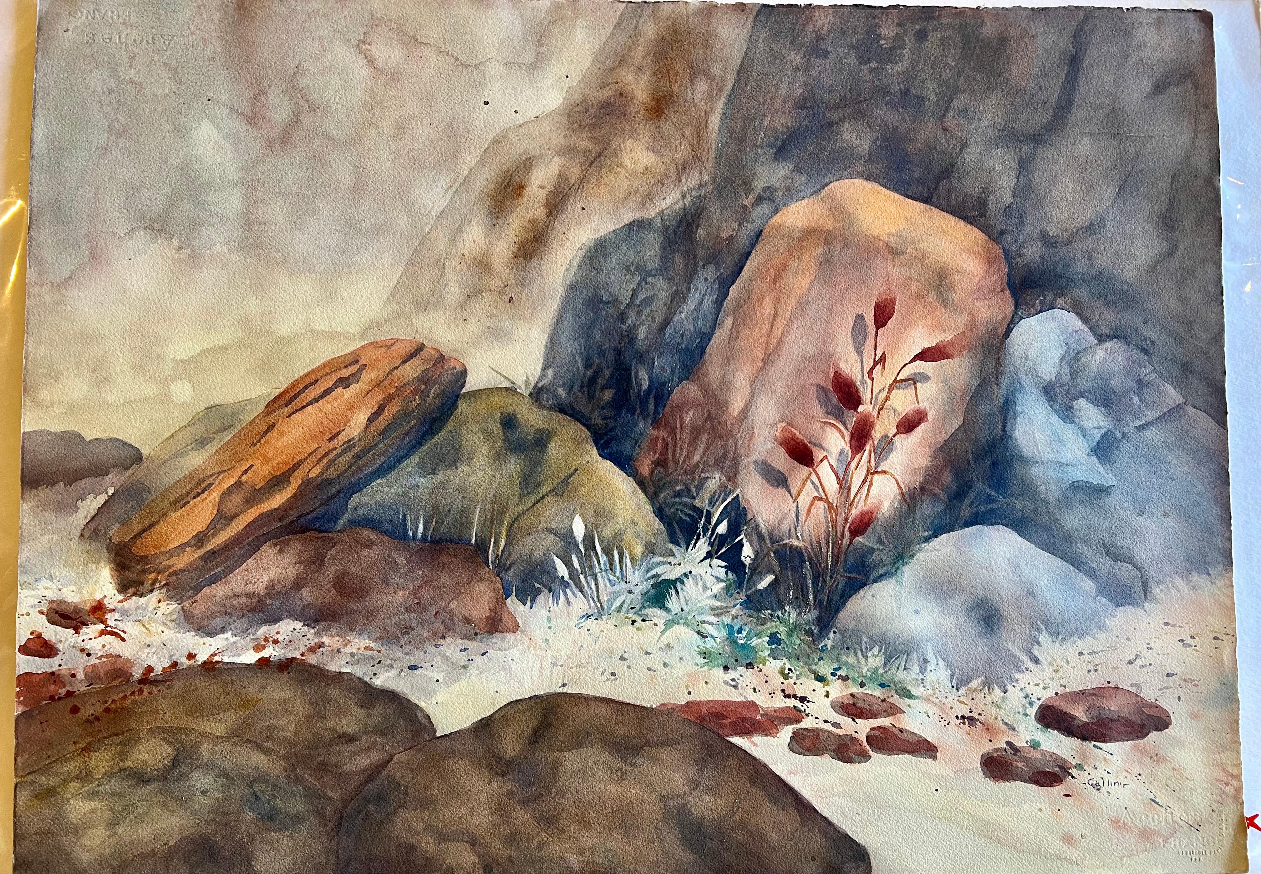 Peinture originale des années 1980 à l'aquarelle non encadrée par Collins sur papier Arches en vente 1