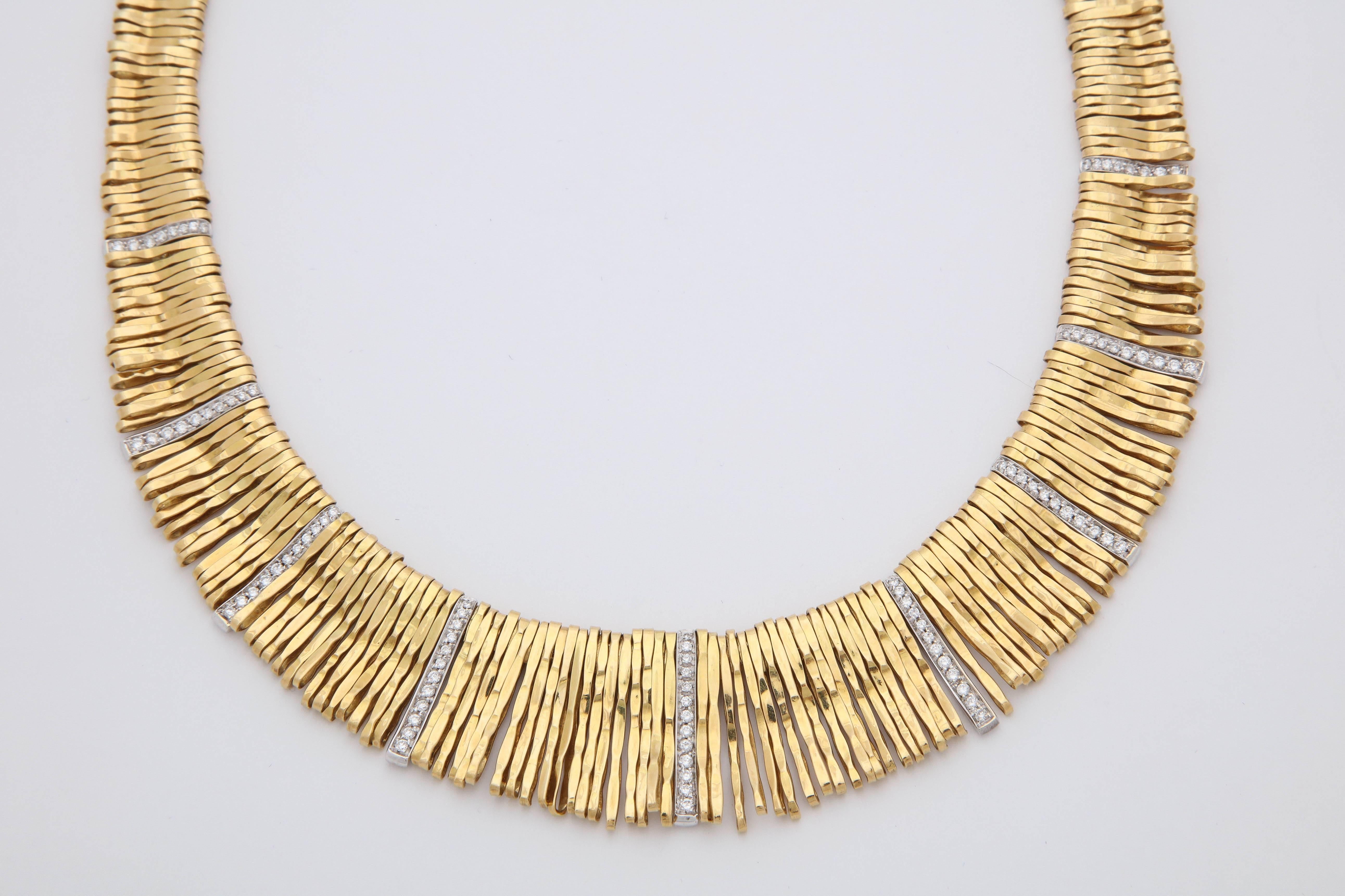 Round Cut 1980s Orlando Orlandini Handmade Multiple Loops Gold with Diamonds Necklace