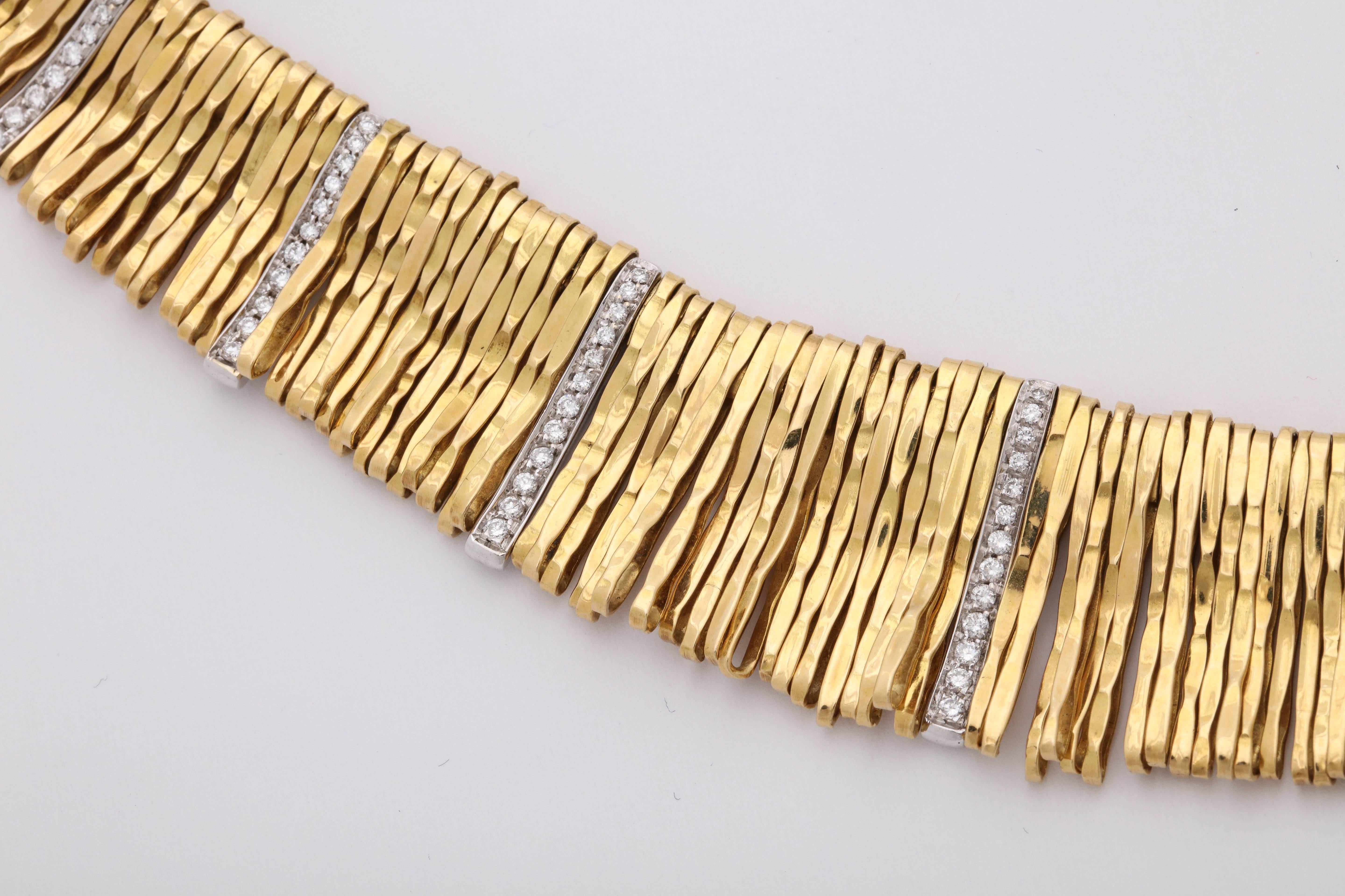 Women's 1980s Orlando Orlandini Handmade Multiple Loops Gold with Diamonds Necklace
