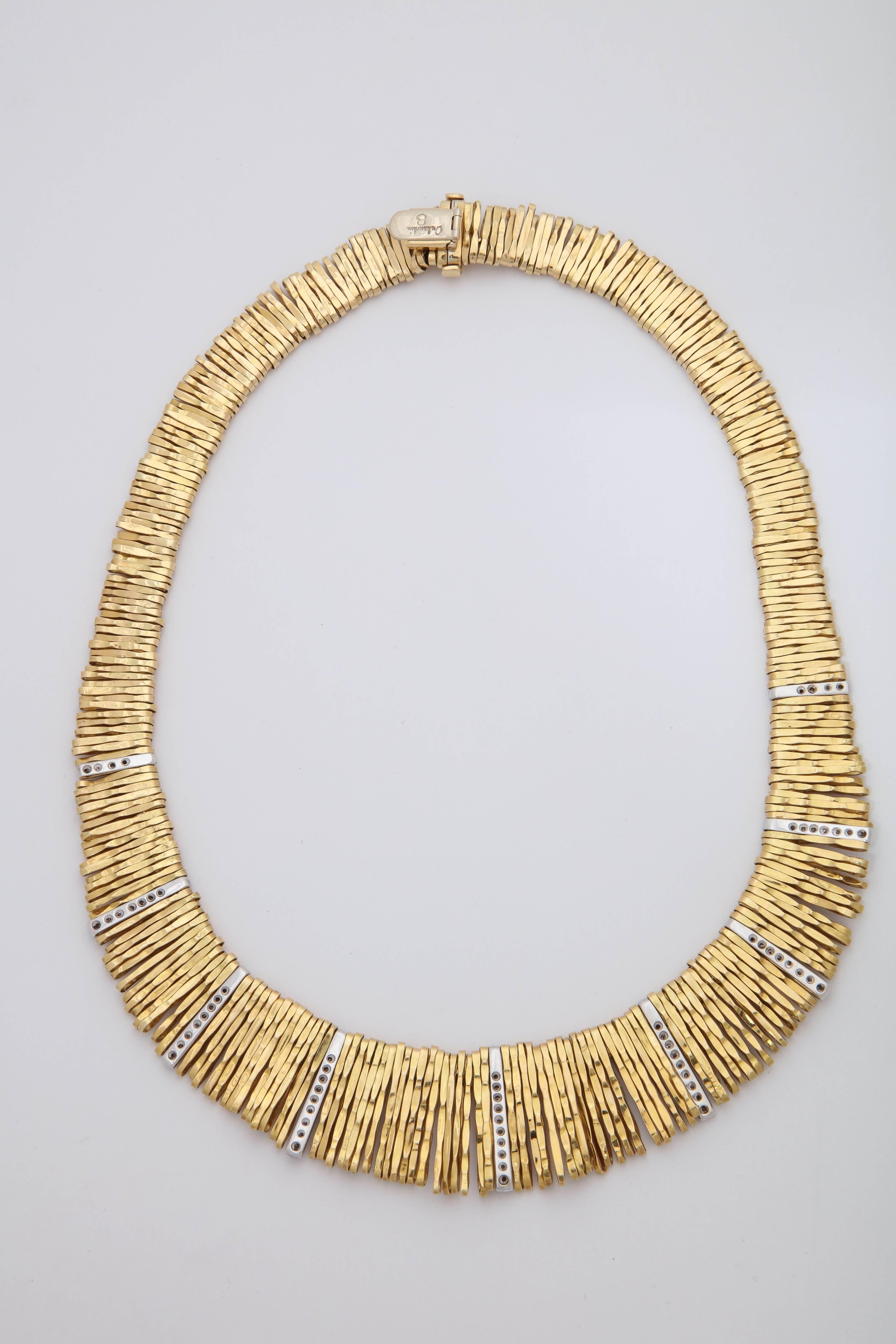 1980s Orlando Orlandini Handmade Multiple Loops Gold with Diamonds Necklace 3