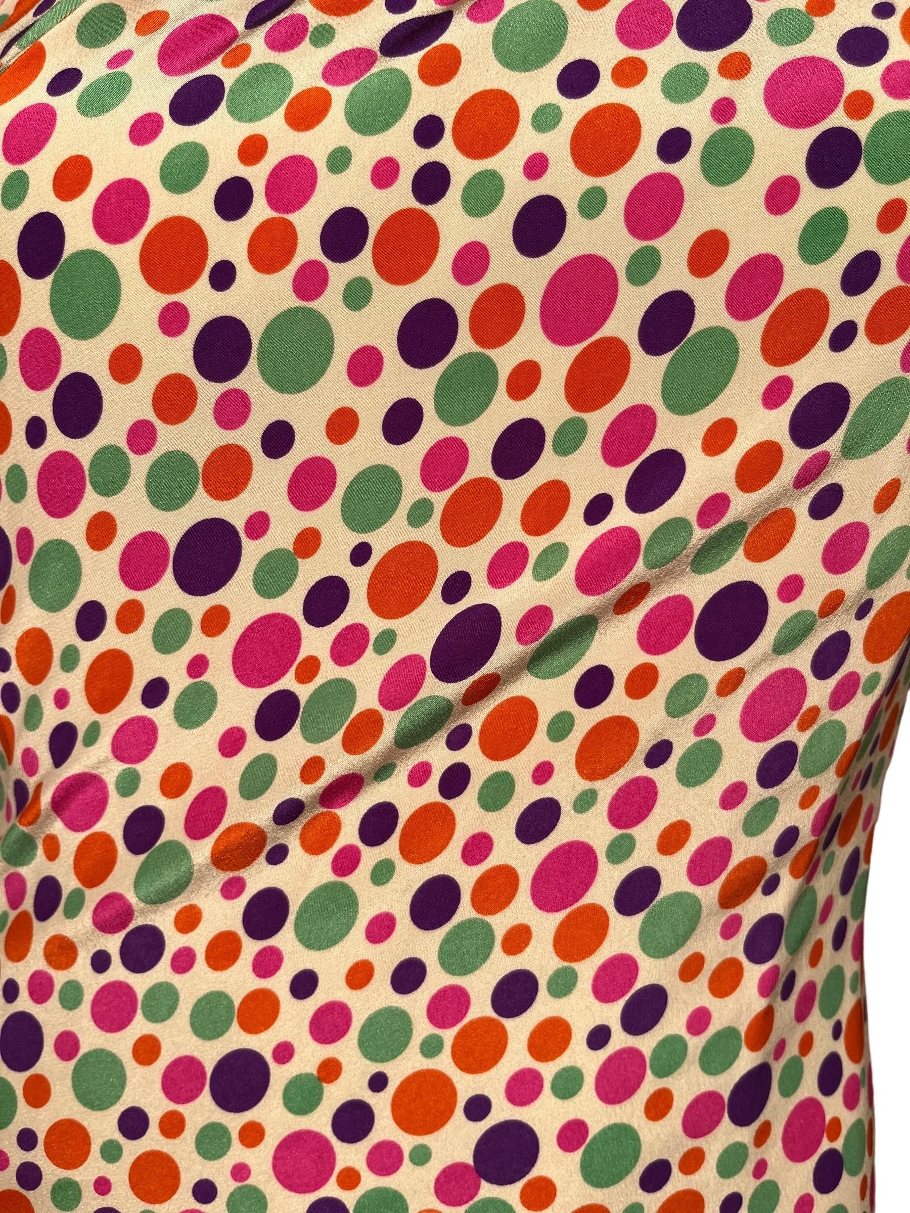 1980's OSCAR DE LA RENTA Asymmetrical Polka Dot Silk Party Dress For Sale 6
