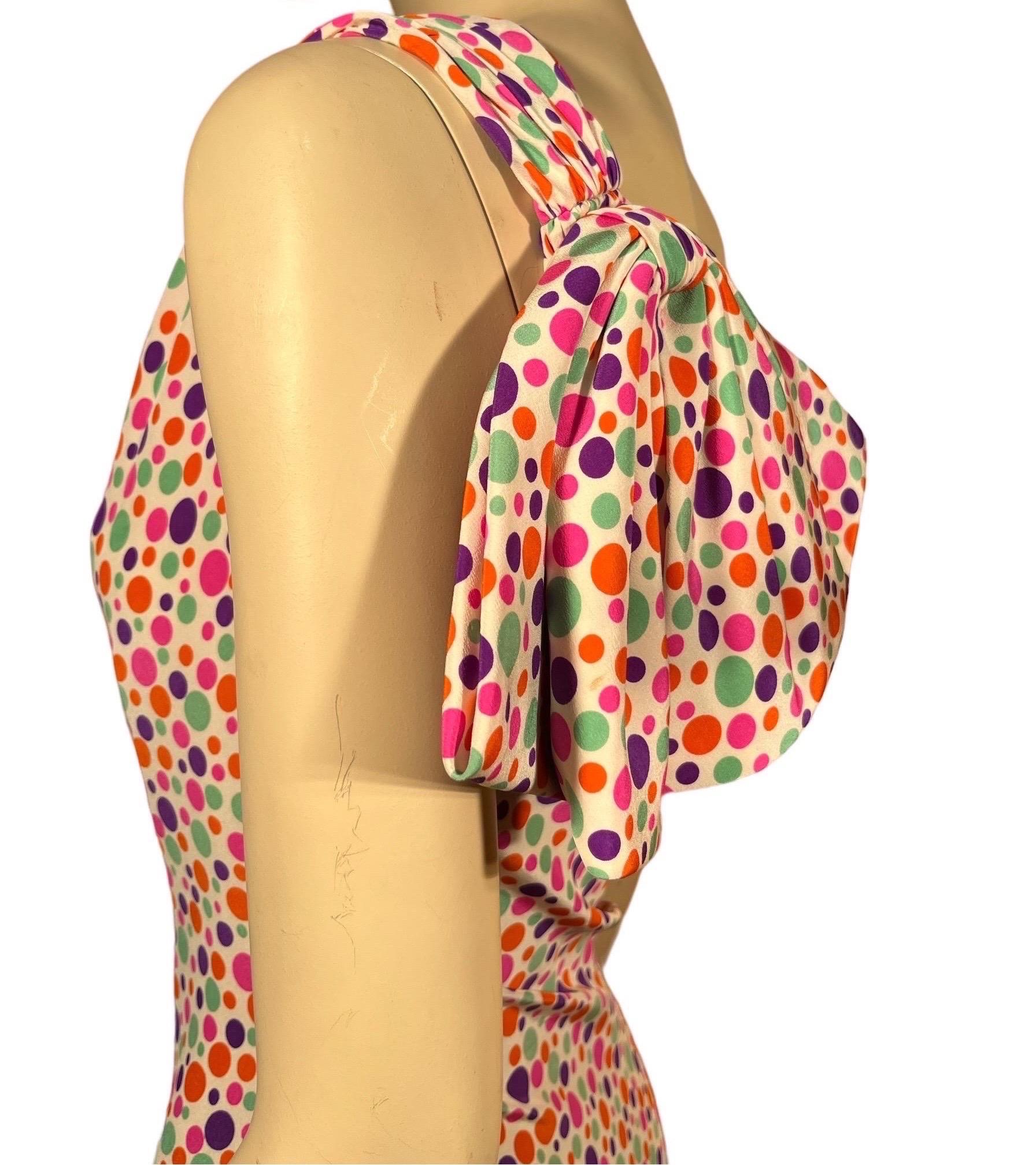 1980's OSCAR DE LA RENTA Asymmetrical Polka Dot Silk Party Dress For Sale 3