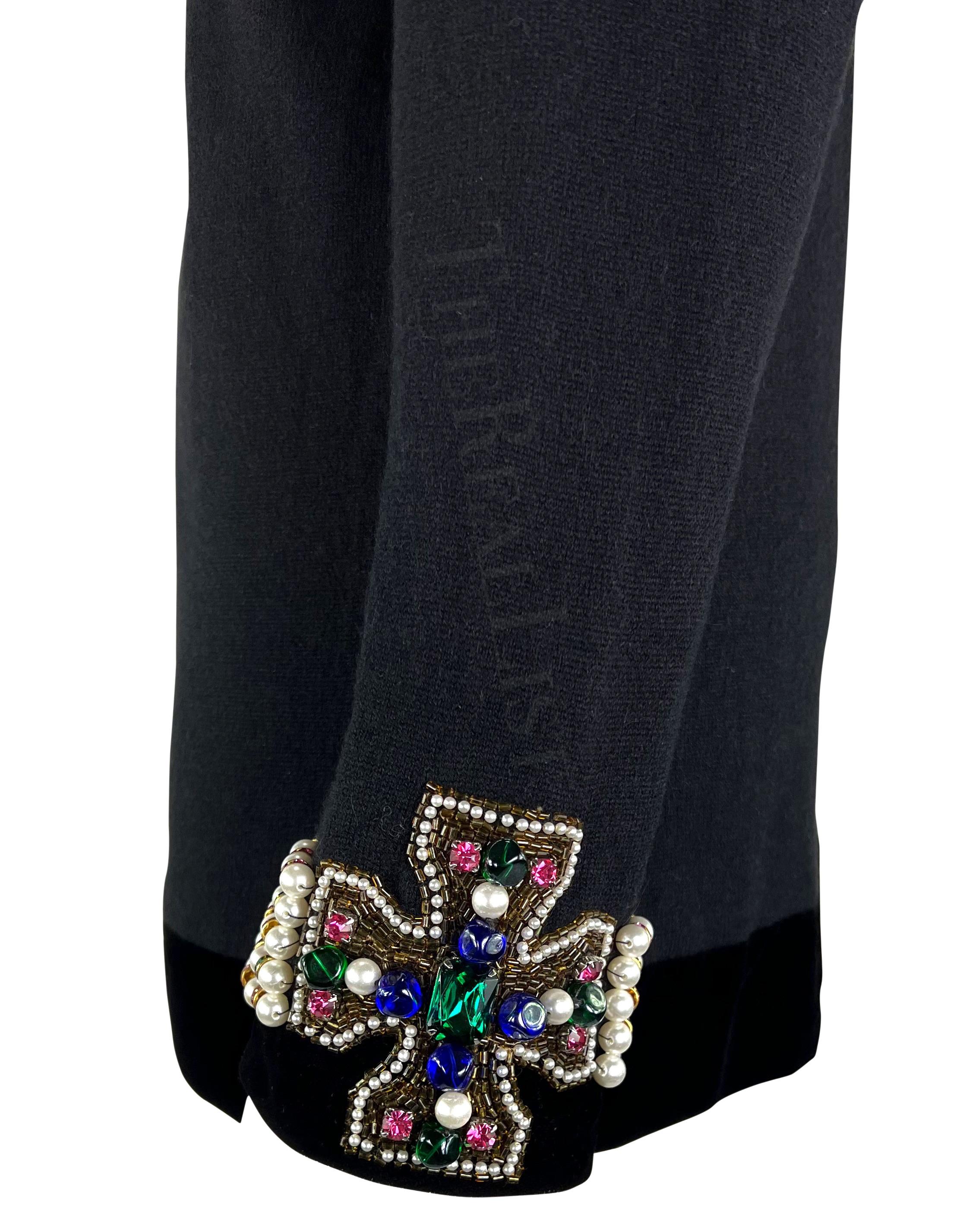 Women's 1980s Oscar de la Renta Black Cowl Sweater Mini Dress Pearl Beaded Cuffs For Sale