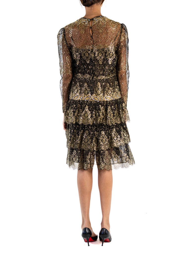 1980S OSCAR DE LA RENTA Black And Gold Metallic Lace Cocktail Dress 1980s-oscar-de-la-renta-black-and-gold-metallic-lace-cocktail-dress