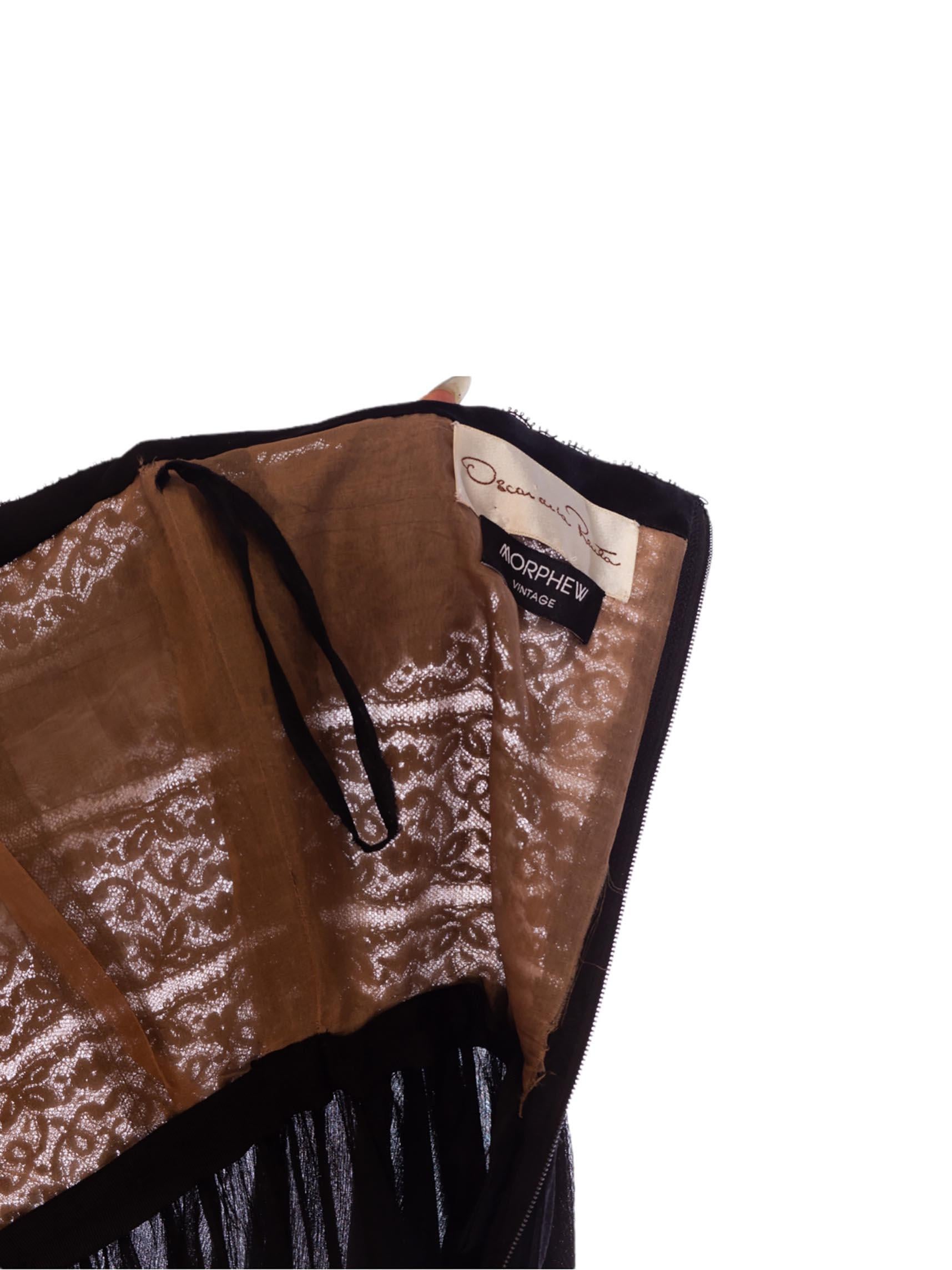1980S OSCAR DE LA RENTA Black Silk Chiffon & Lace Strapless Gown XS For Sale 7