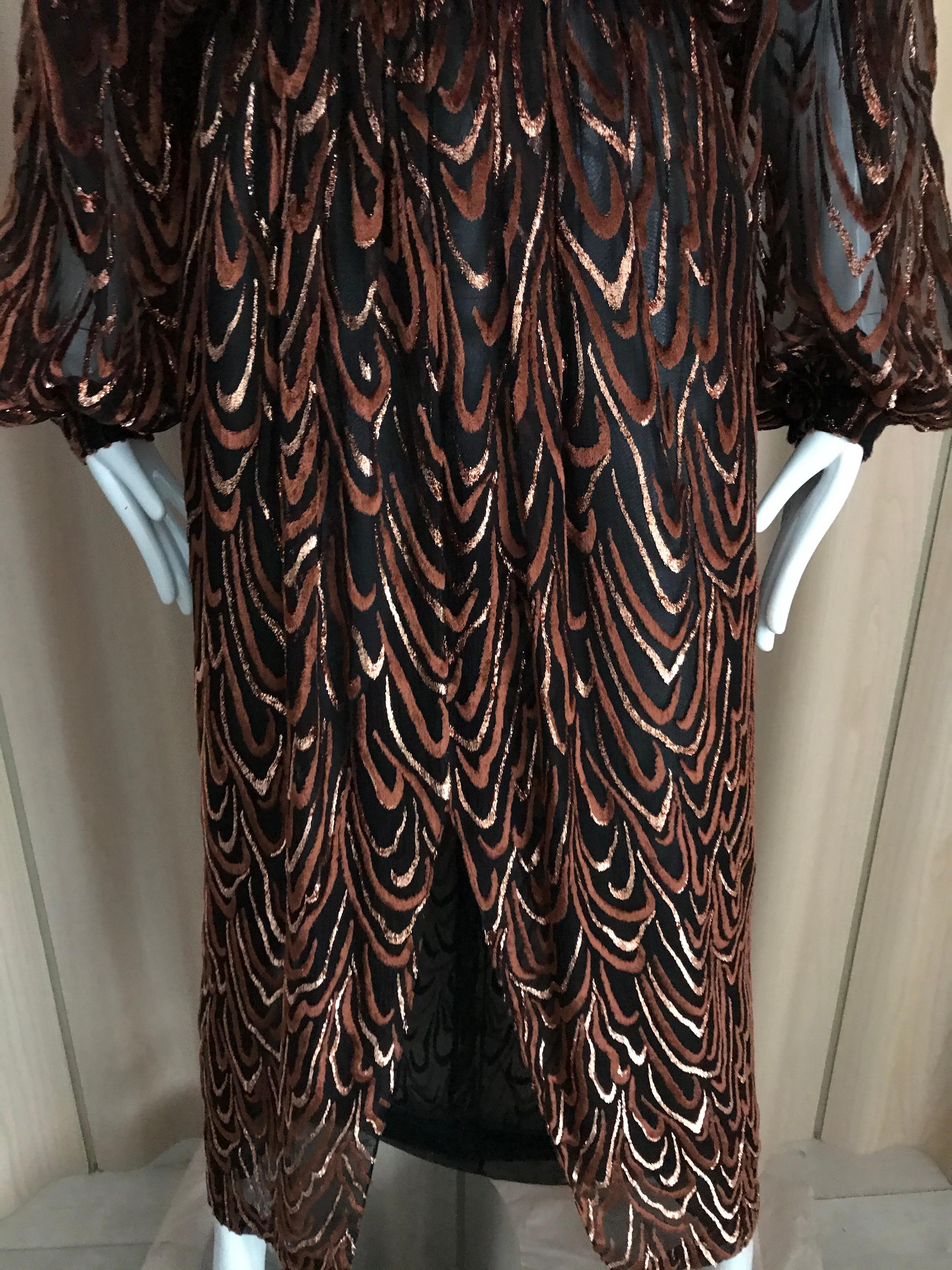 1980s Oscar De La Renta Brown Silk Velvet Long Sleeve Dress 1
