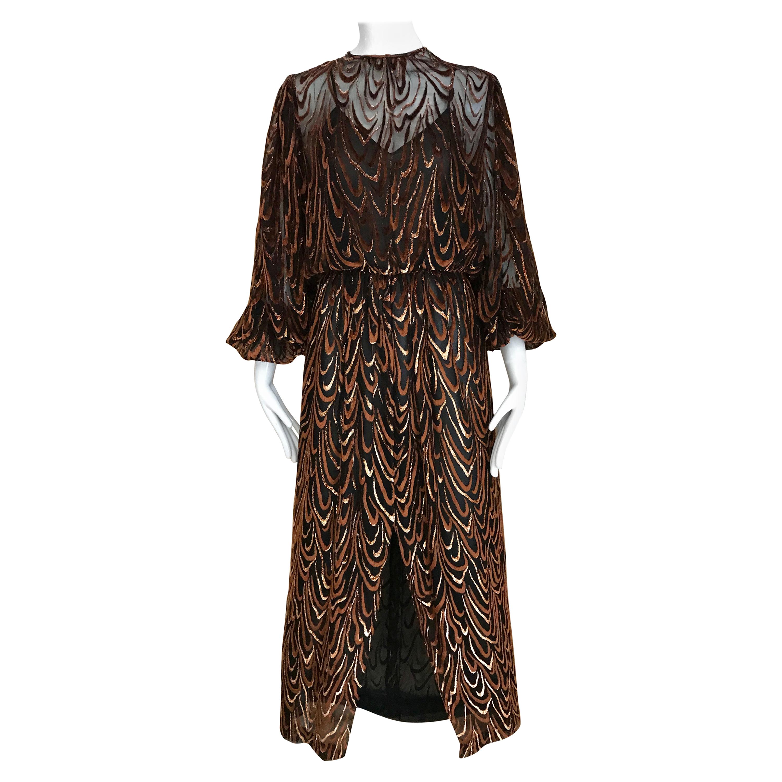 1980s Oscar De La Renta Brown Silk Velvet Long Sleeve Dress