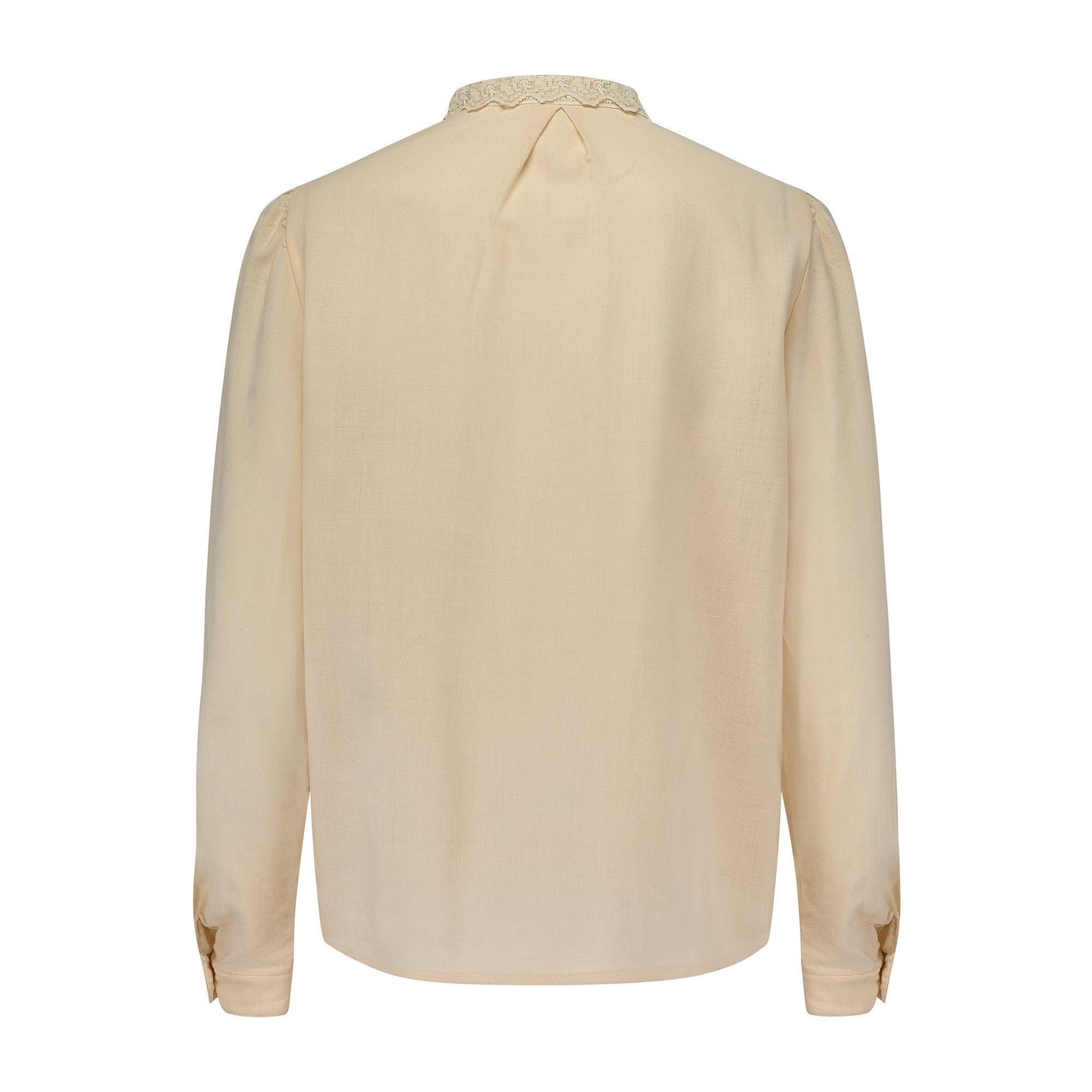 Beige 1980s Oscar De La Renta Cream Victoriana Shirt with Lace Trim For Sale