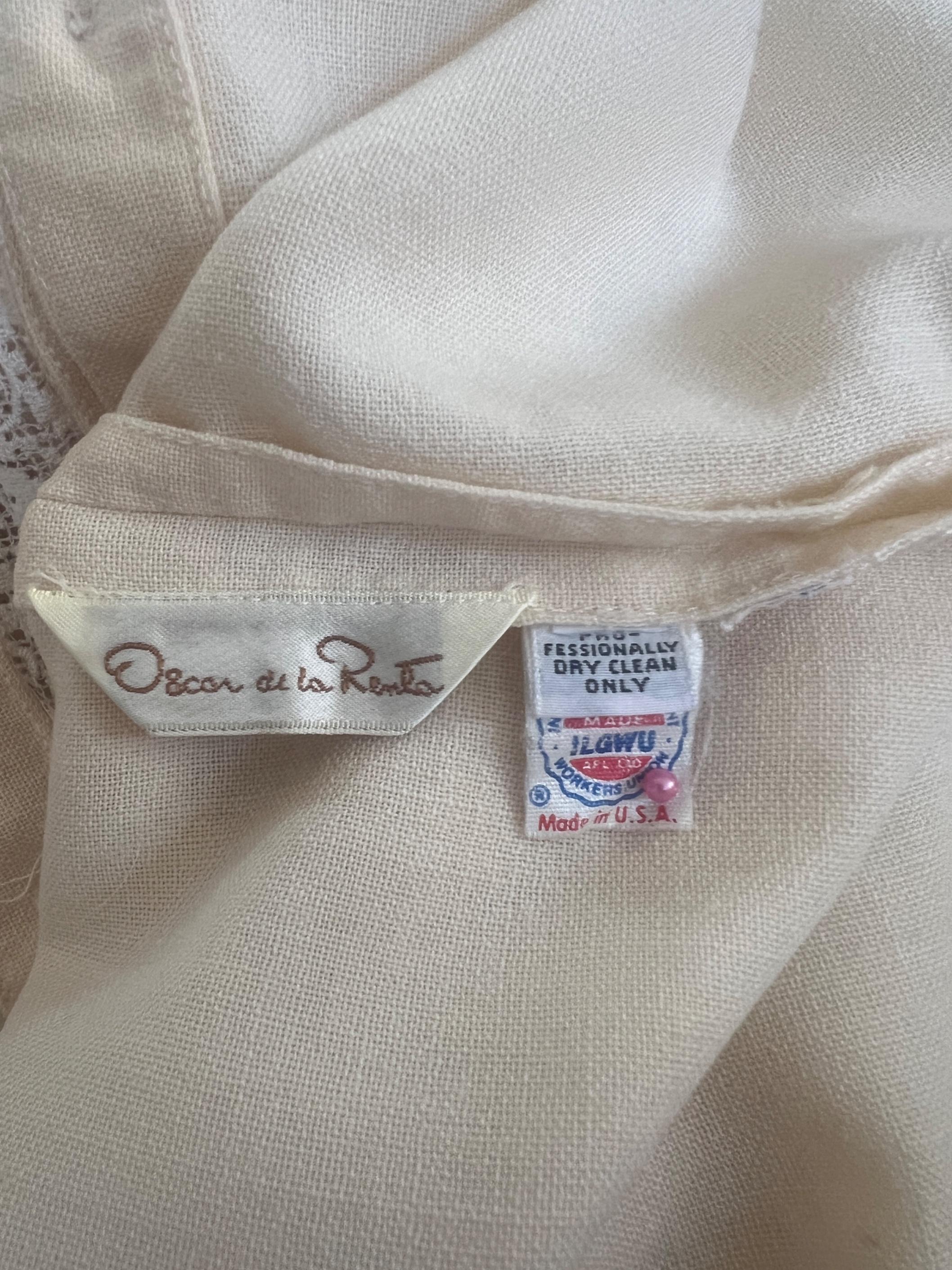 Women's 1980s Oscar De La Renta Cream Victoriana Shirt with Lace Trim For Sale
