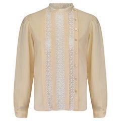 1980s Oscar De La Renta Cream Victoriana Shirt with Lace Trim