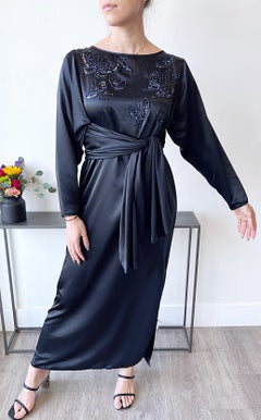 1980s Oscar de la Renta for Swirl Black Beaded Sequin Butterfly Vintage Caftan