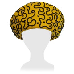 1980s Oscar de La Renta Mustard Yellow Wool Felt Hat with Passementerie