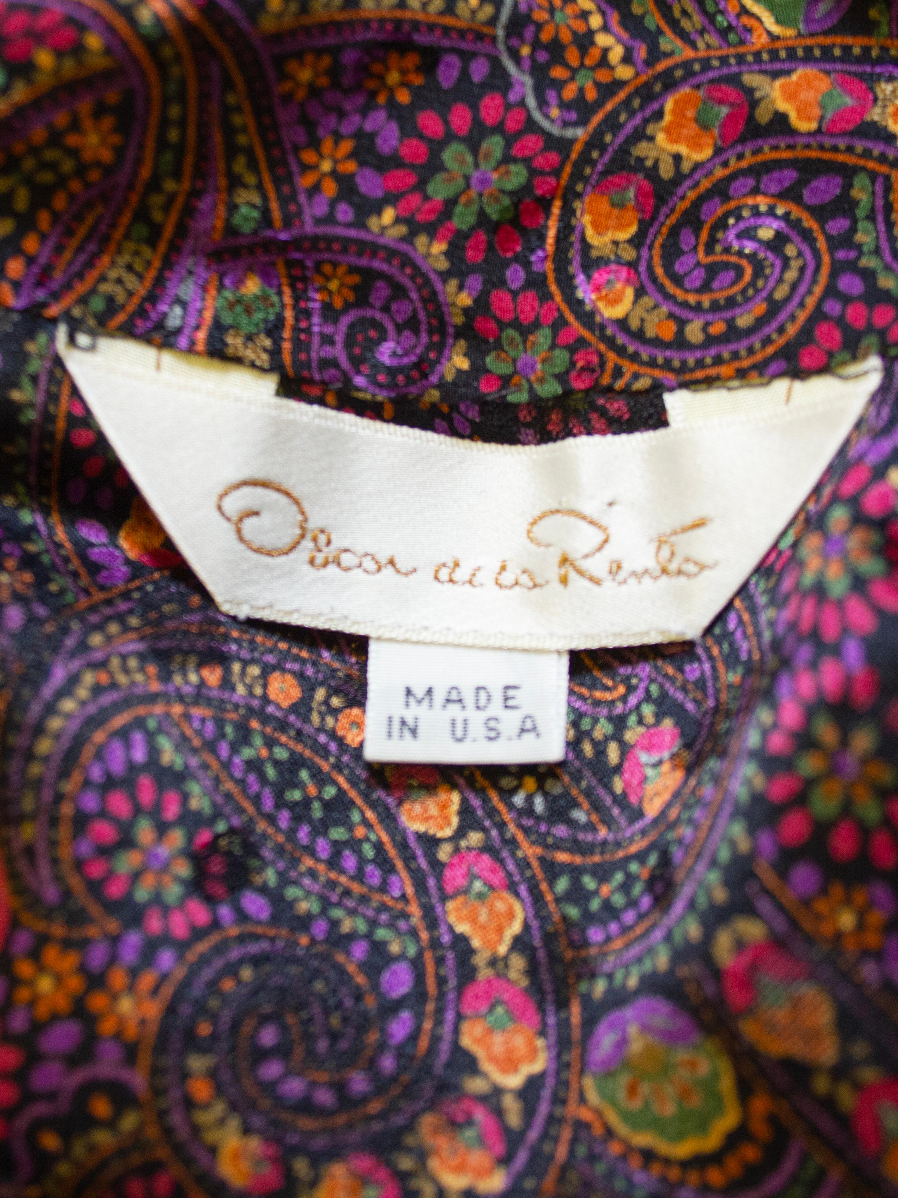 Women's 1980s Oscar de la Renta Pink and Purple Paisley Printed Bow Blouse For Sale