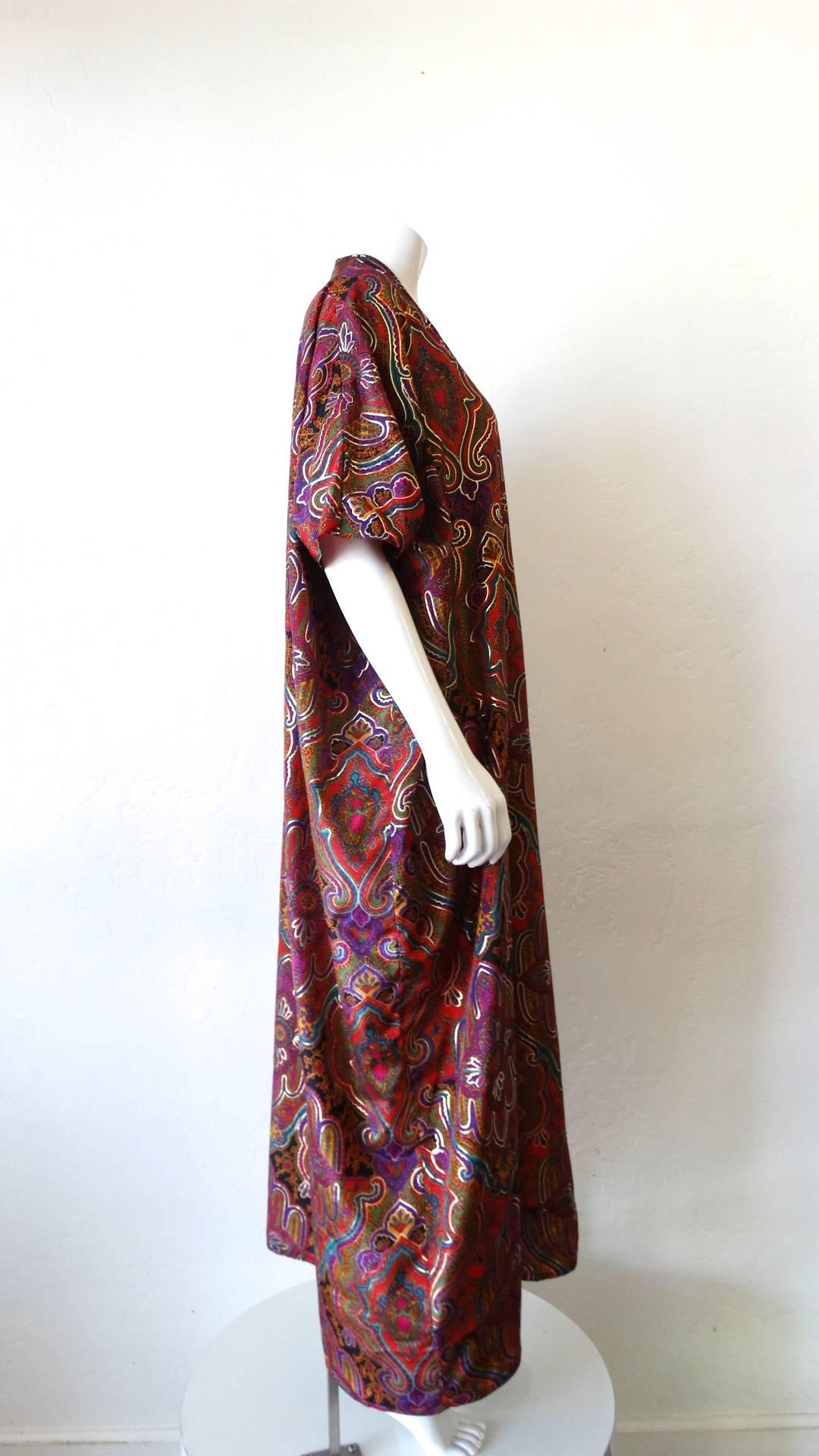 Brown 1980s Oscar De La Renta Psychedelic Printed Caftan 