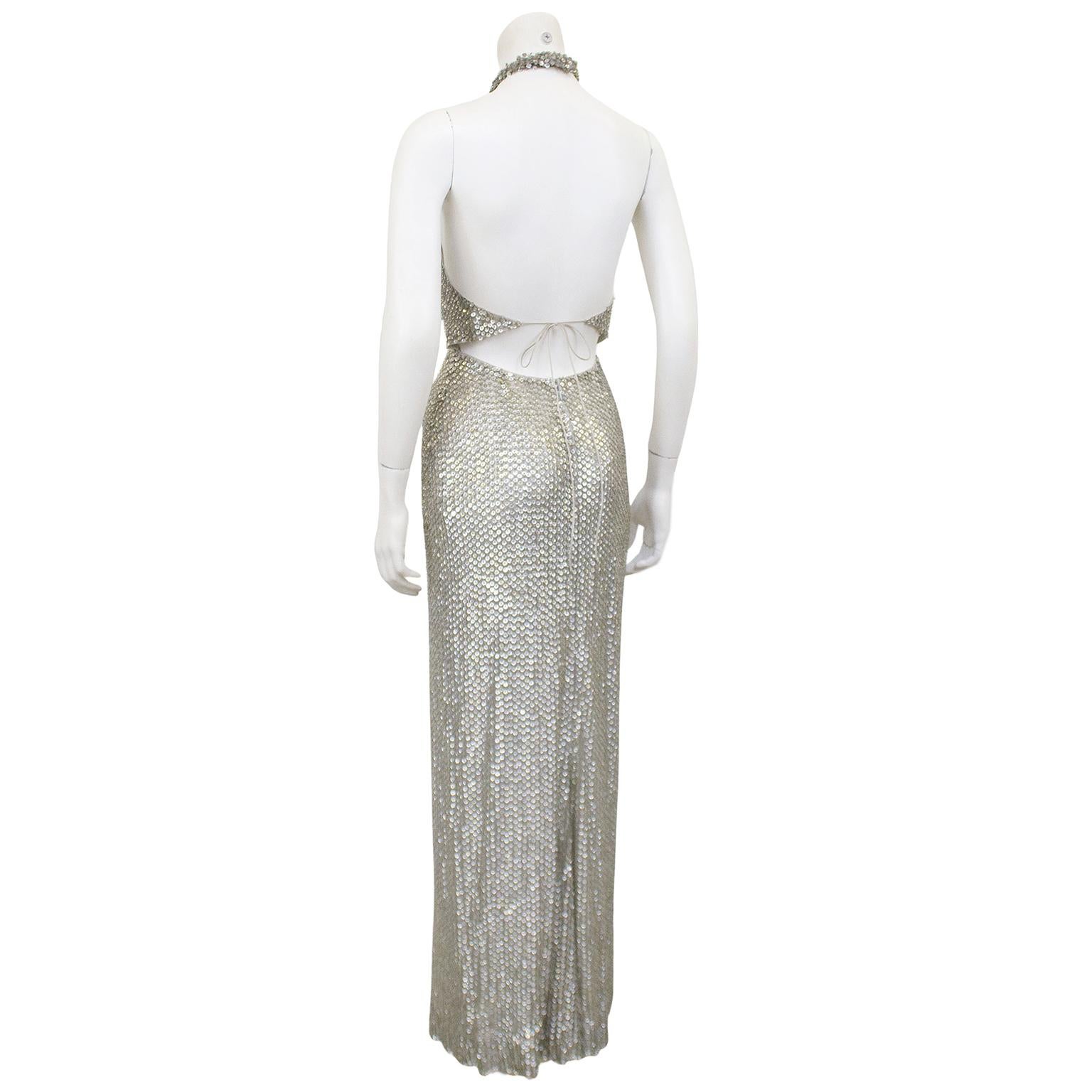 1980s Oscar De La Renta Silver Sequin Halter Gown at 1stDibs | oscar de ...