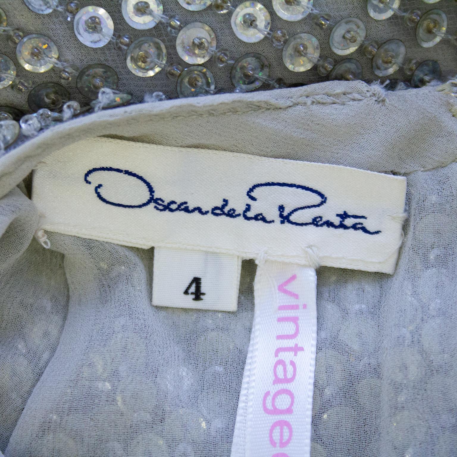 Women's 1980s Oscar De La Renta Silver Sequin Halter Gown 