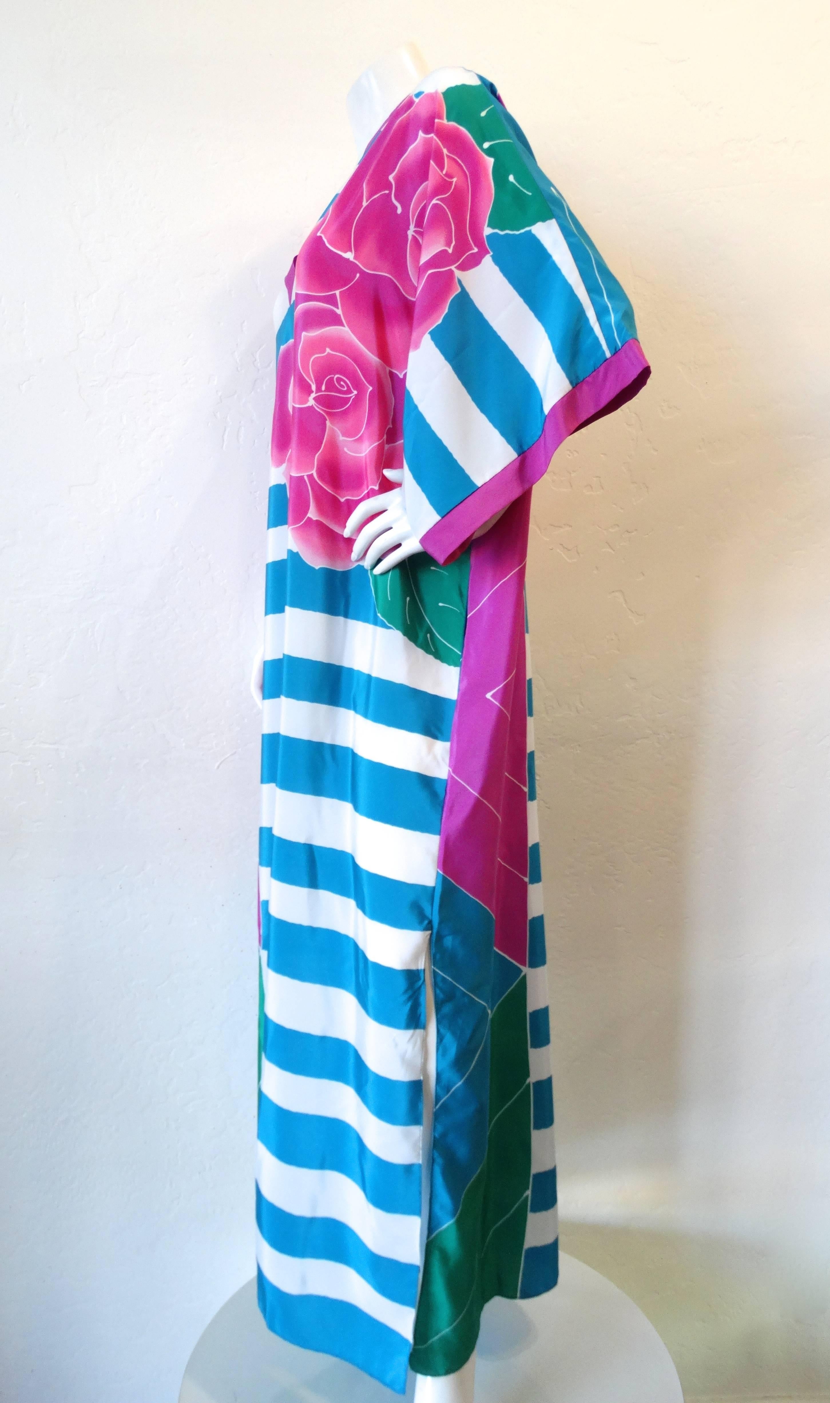 1980s Oscar De La Renta Striped Floral Kimono Gown 2