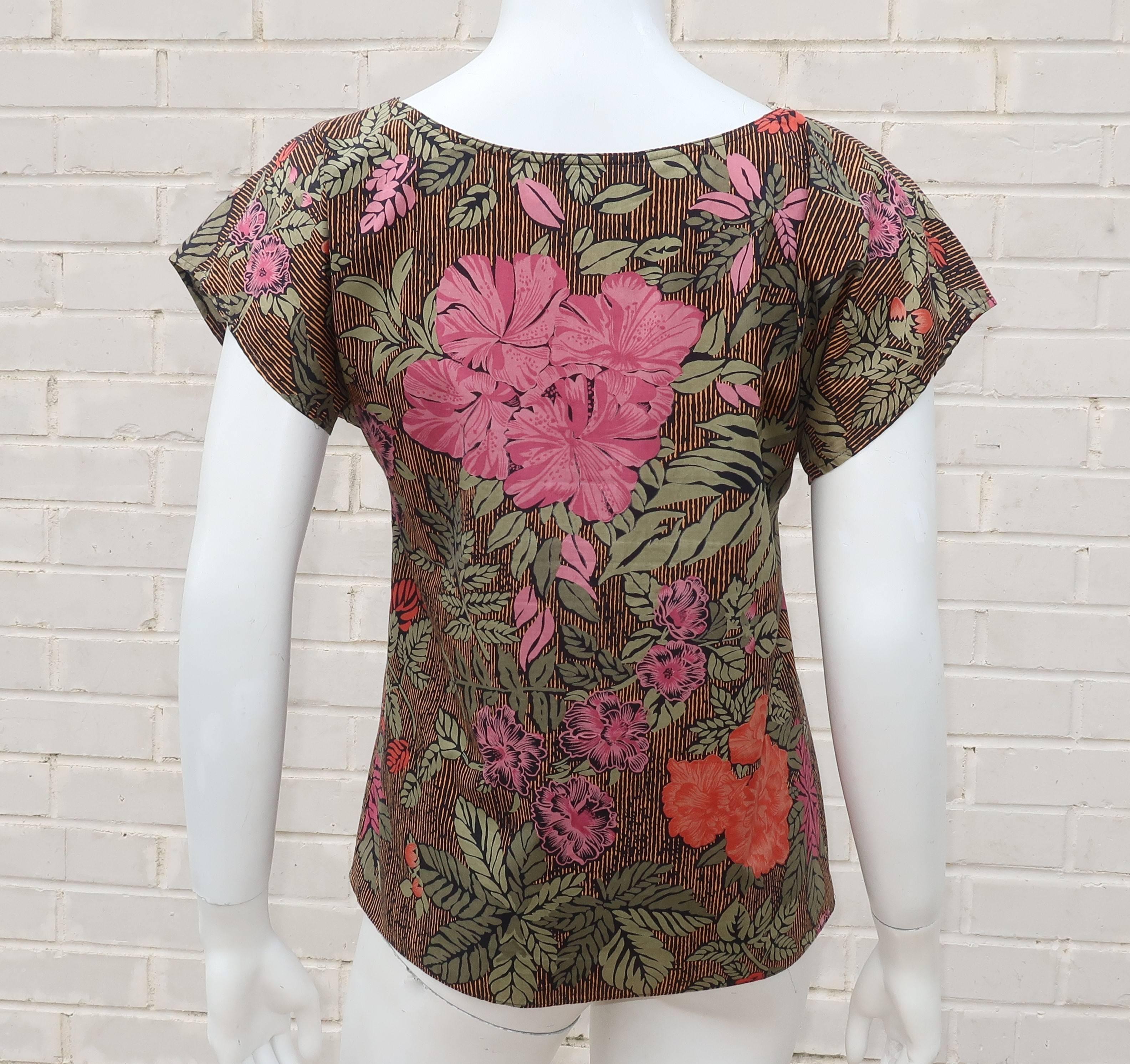 1980’s Oscar de la Renta Tropical Floral Cotton Top 1