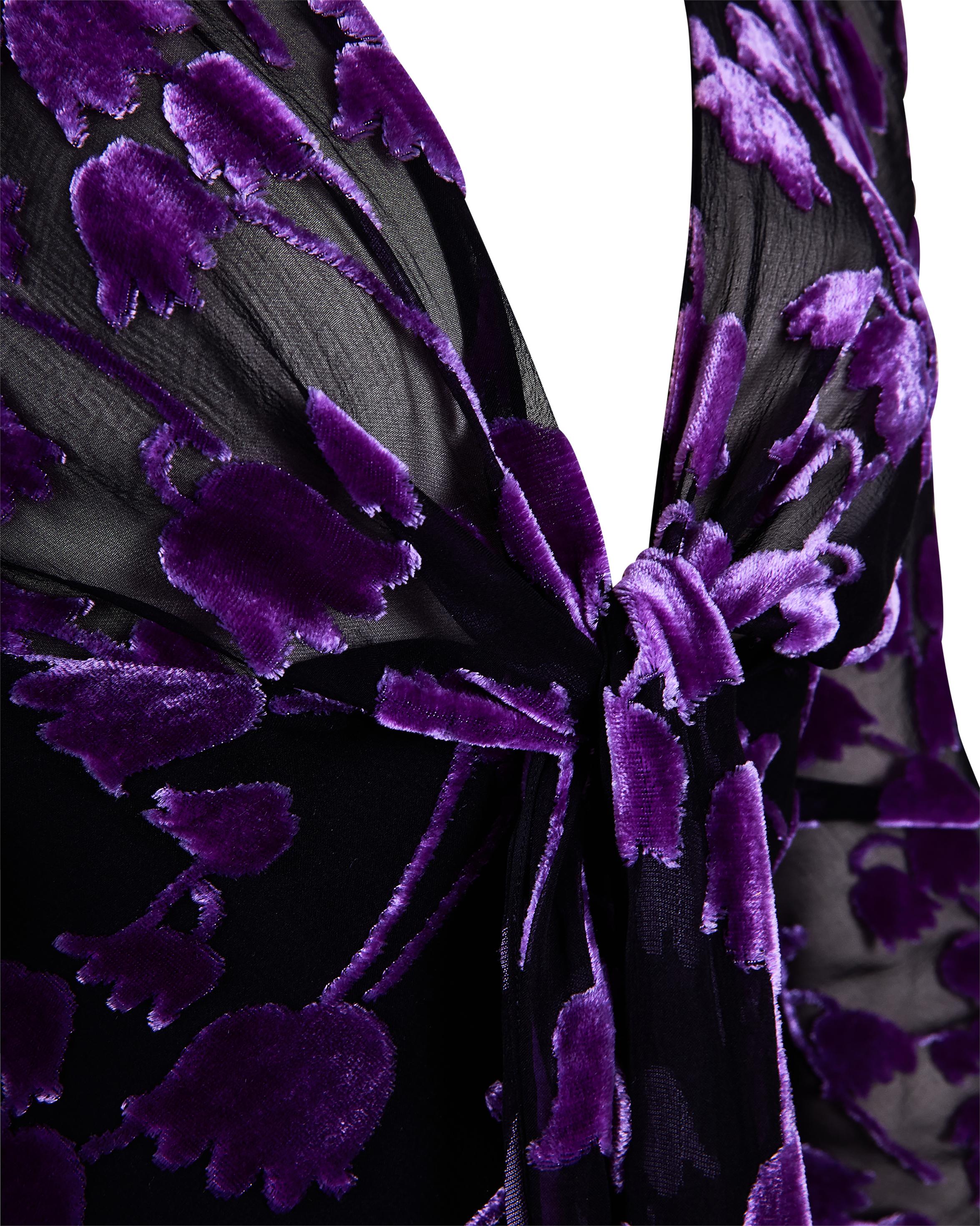 1980's Ossie Clark Purple Velvet Burnout Chiffon Dress 1