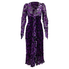 Vintage 1980's Ossie Clark Purple Velvet Burnout Chiffon Dress