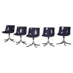 1980s Osvaldo Borsani for Tecno Dark Blue Office Swivel Wheeled Chairs