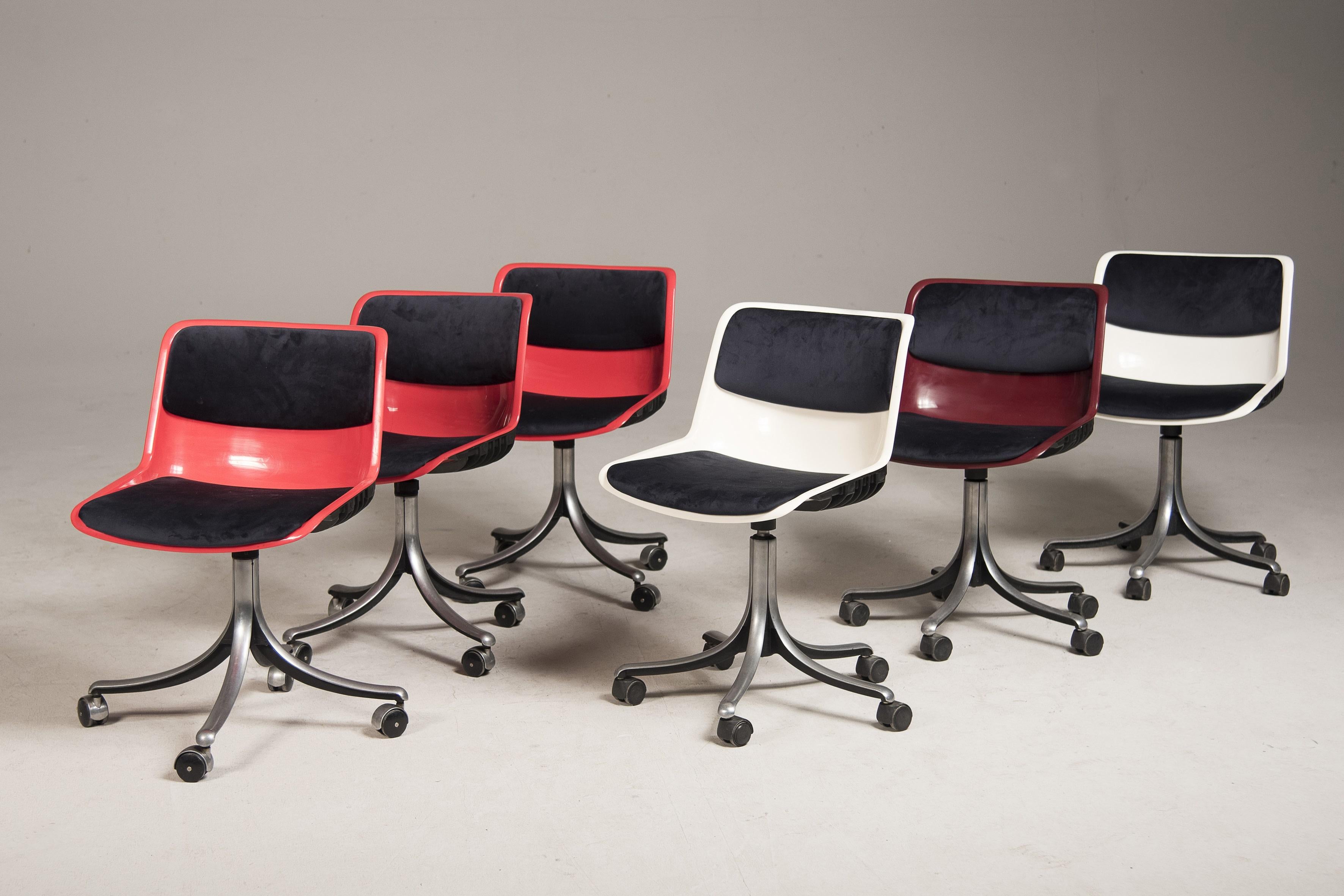 Late 20th Century 1980s Osvaldo Borsani for Tecno Swivel Wheeled Office Chairs For Sale