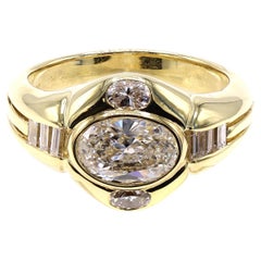 Retro 1980s Oval Certified Diamond 18 Karat Yellow Gold Engagement Ring