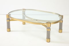 1980's Oval shaped Brass, Steel and Glass Coffee Table by Ron Seff